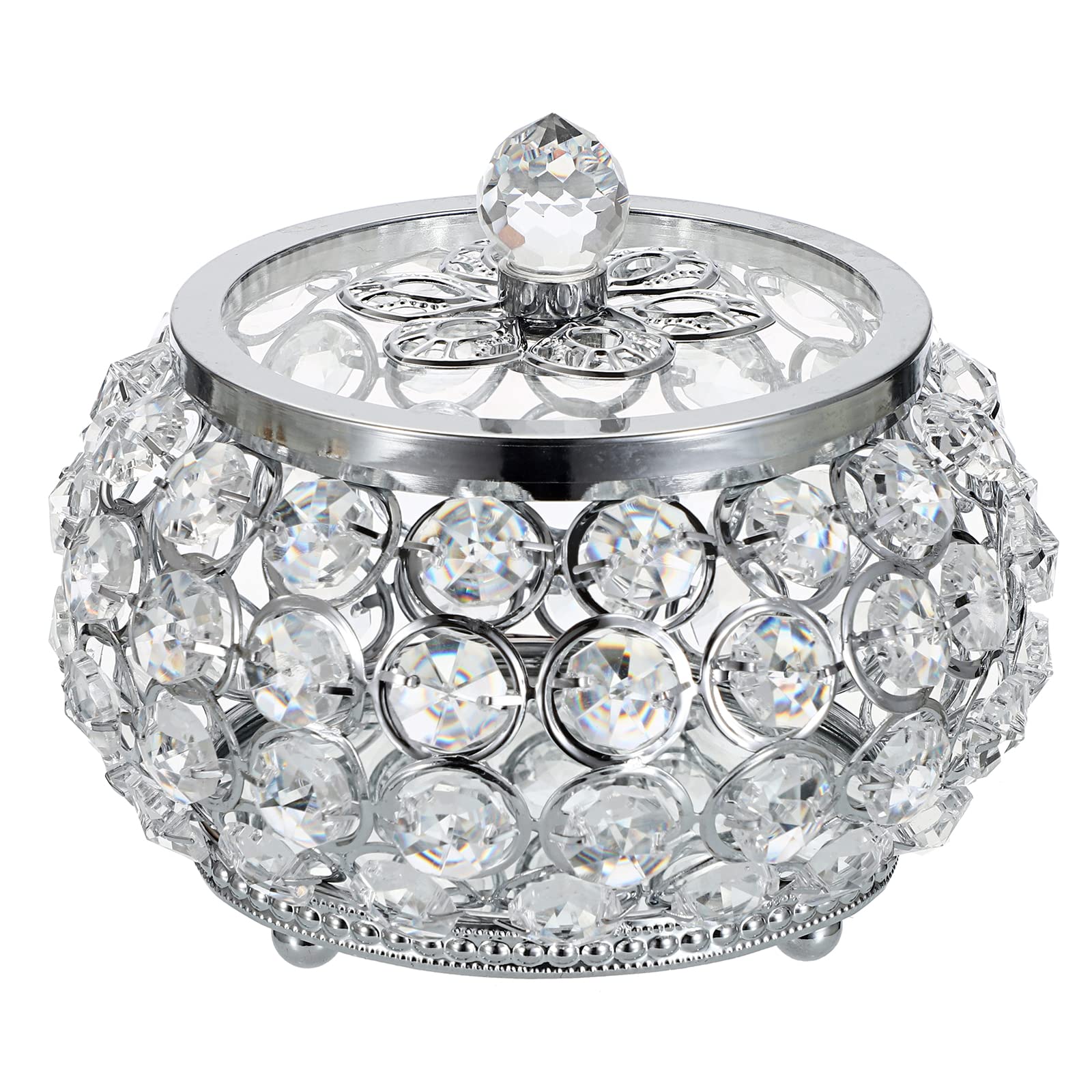 Hipiwe Crystal Jewelry Trinket Box with Glass Lid Silver Mirrored Treasure Box Decorative Jewelry Box Ring Earrings Necklace Sto