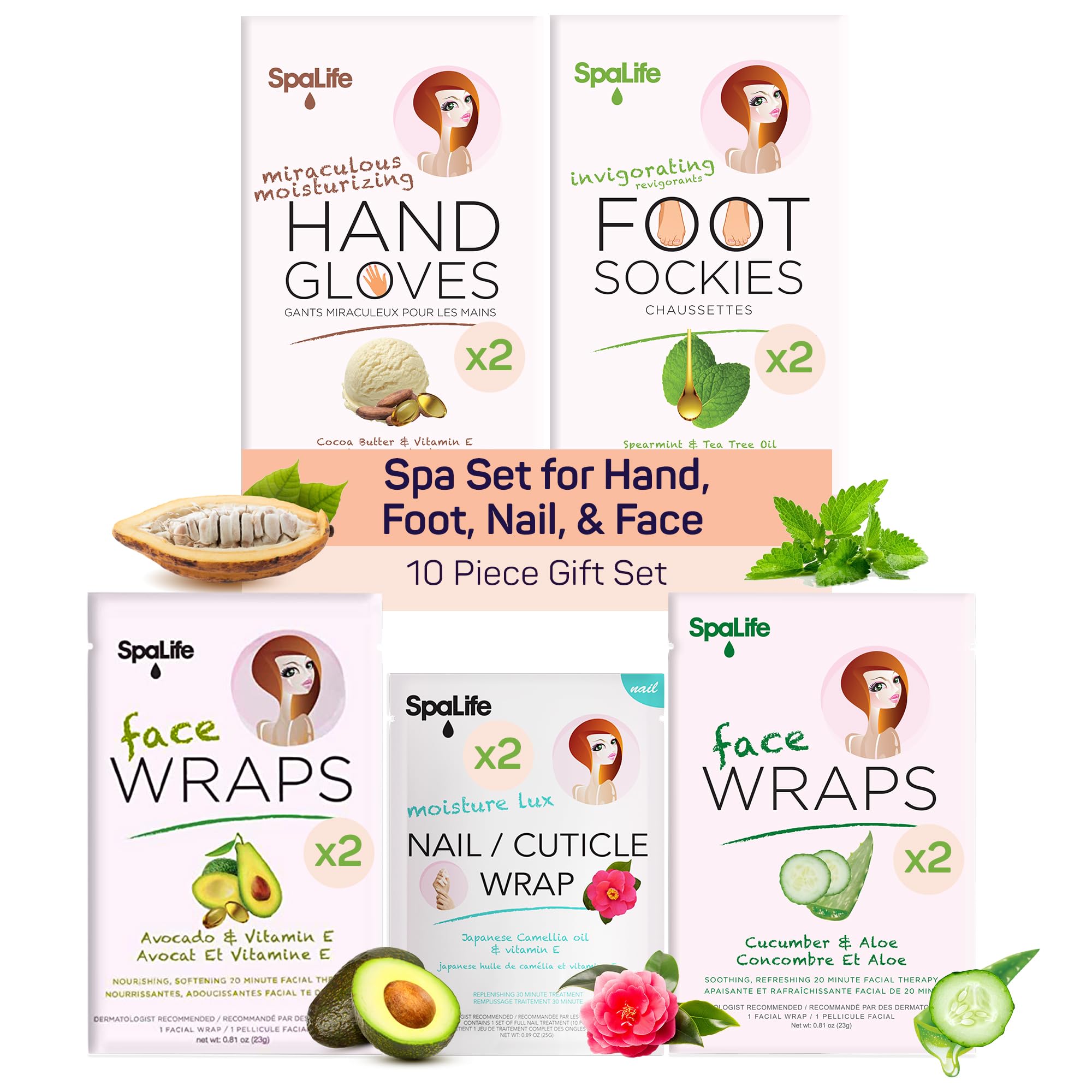 Spalife Pink 10 Piece Spa Gift Set - Korean Skin Care Set With Travel Size Face, Hand, Foot & Nail Products - Skincare Bundle Fo