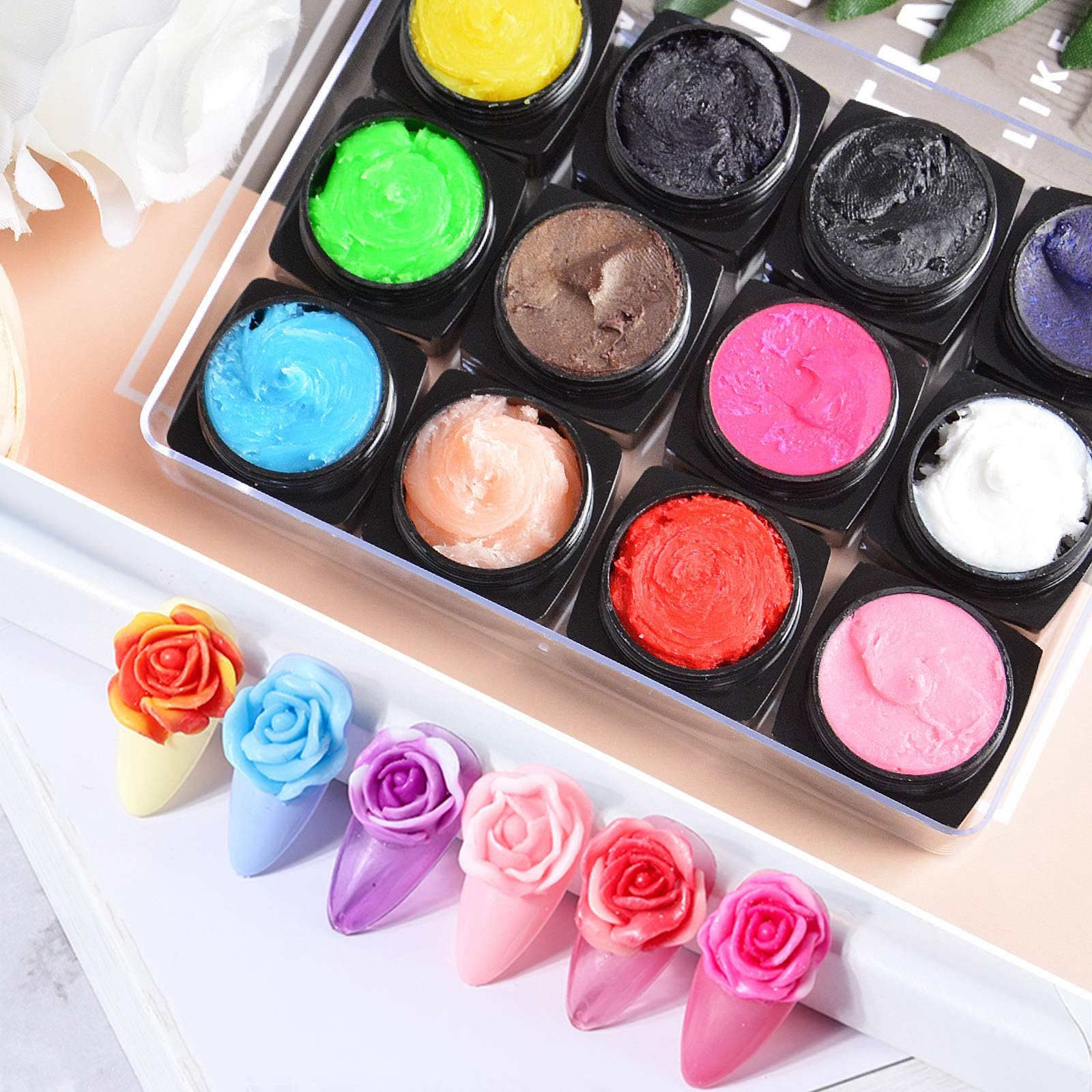 EBANKU 12 Colors Sculpture Painting Nail Gel Set, 3D Nail Carved Gel Sculpture Creative DIY Decoration Painting Glue with Tools,