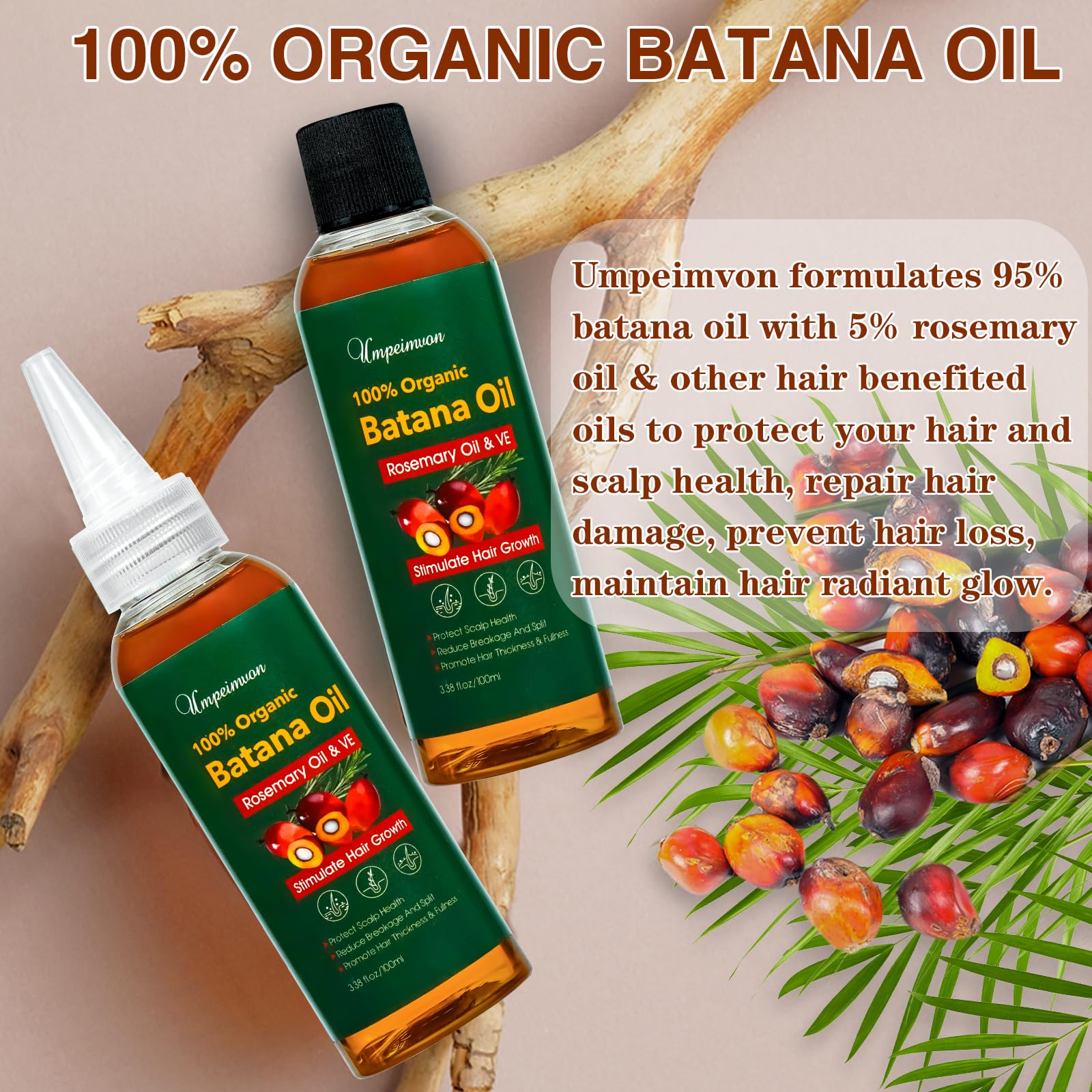 2 Pack Batana Oil Organic for Hair Growth, Botana Oil Hair Growth Rosemary Oil Vitamin E Blend Massager Boosting Hair Thickness,