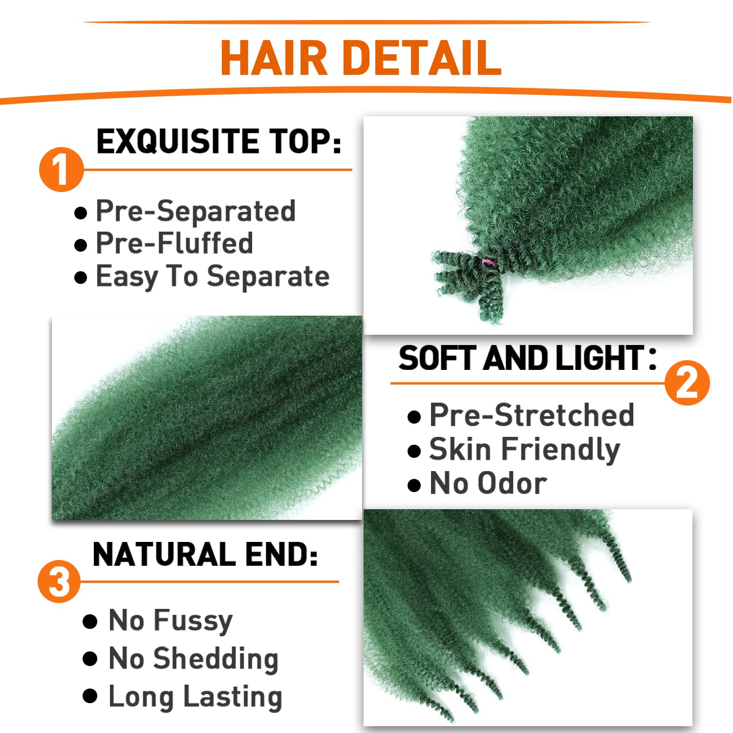 Springy Afro Twist Hair 12 Inch 6 Packs Pre Fluffed Marley Twist Braiding Hair For Black Women (12 Inch, 6 Packs, Green)