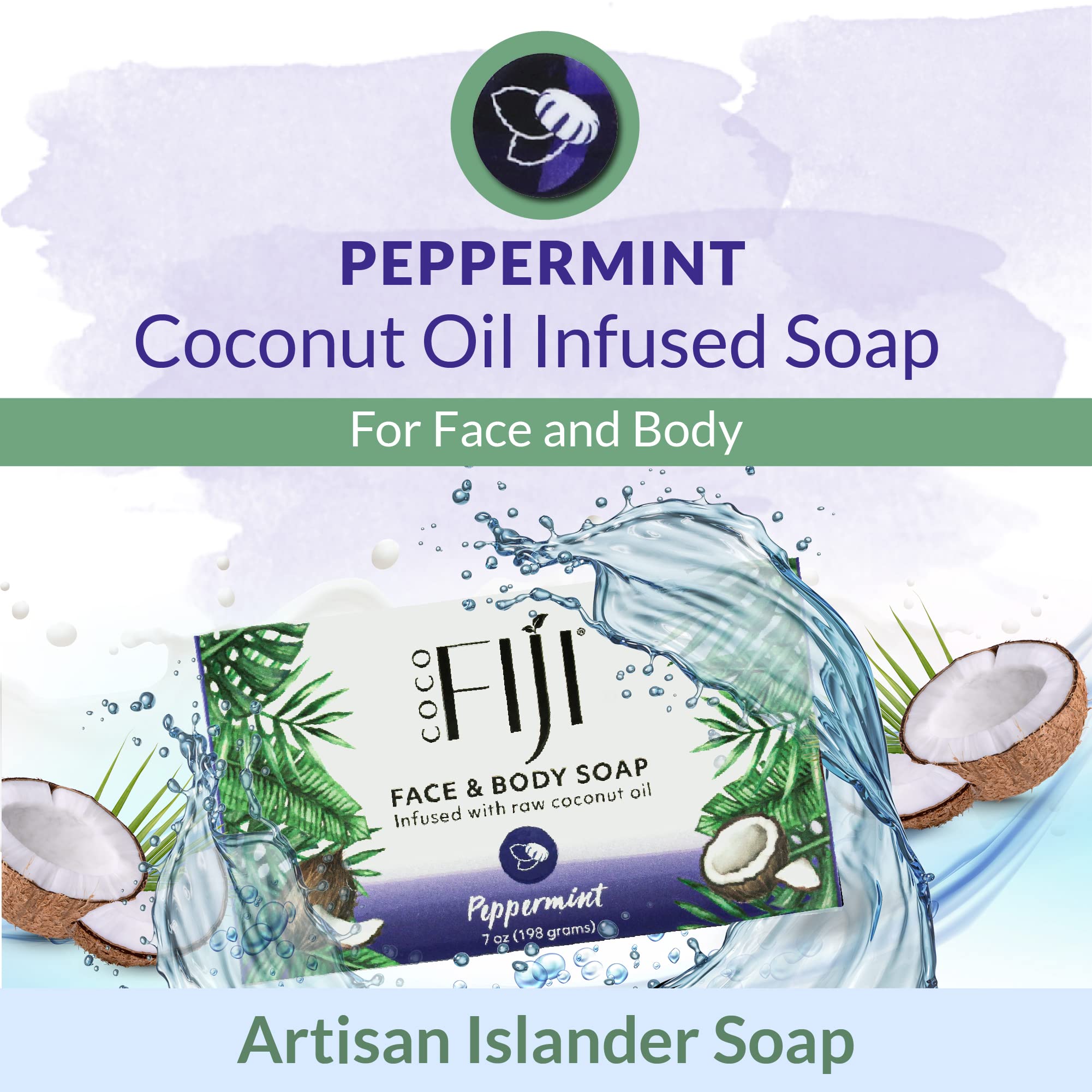 Coco Fiji Soap Bar for Face and Body Infused With Organic Coconut Oil, Peppermint, Essential Oil, Natural Soap for Moisturizing