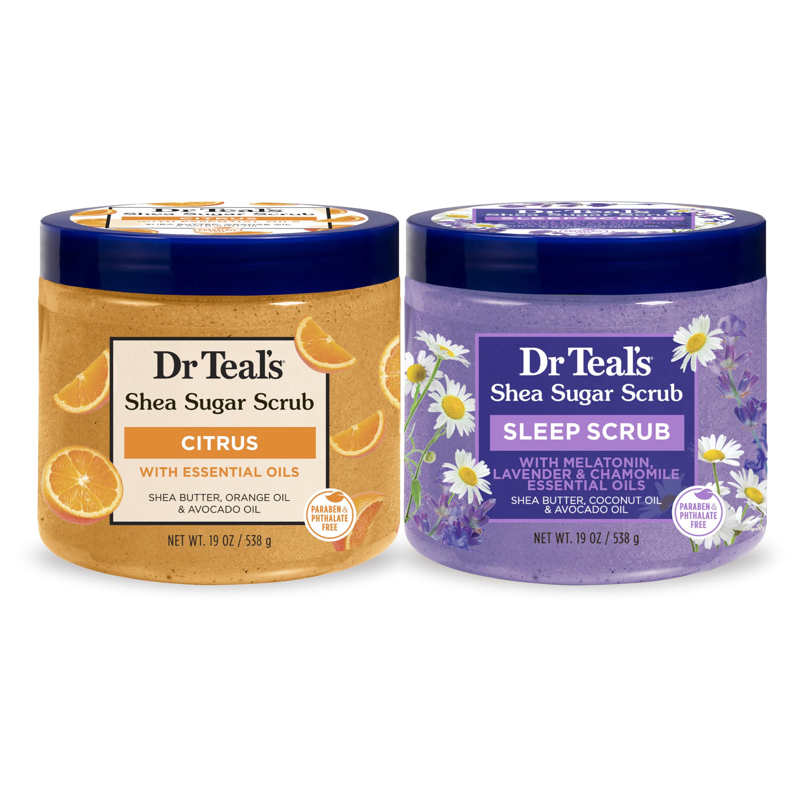 Dr Teal's Shea Sugar Body Scrub, Daytime/Nighttime with Vitamin C and Sleep Blend, 19 oz (Pack of 2)