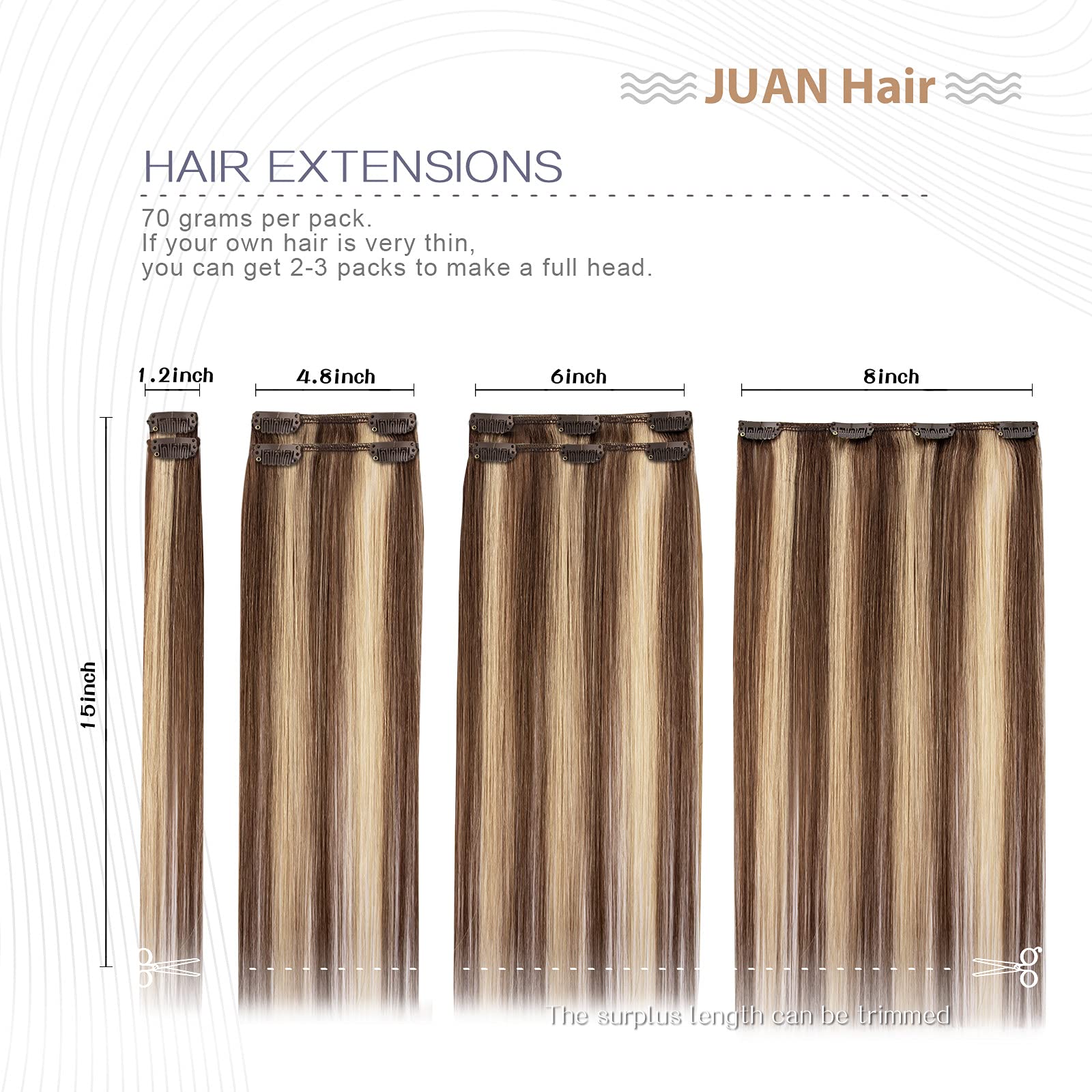 Aison Clip in Hair Extensions Real Human Hair 70G Medium Brown/Dark Blonde 100% Remy Human Hair Soft Silky Straight 7pcs 16clips