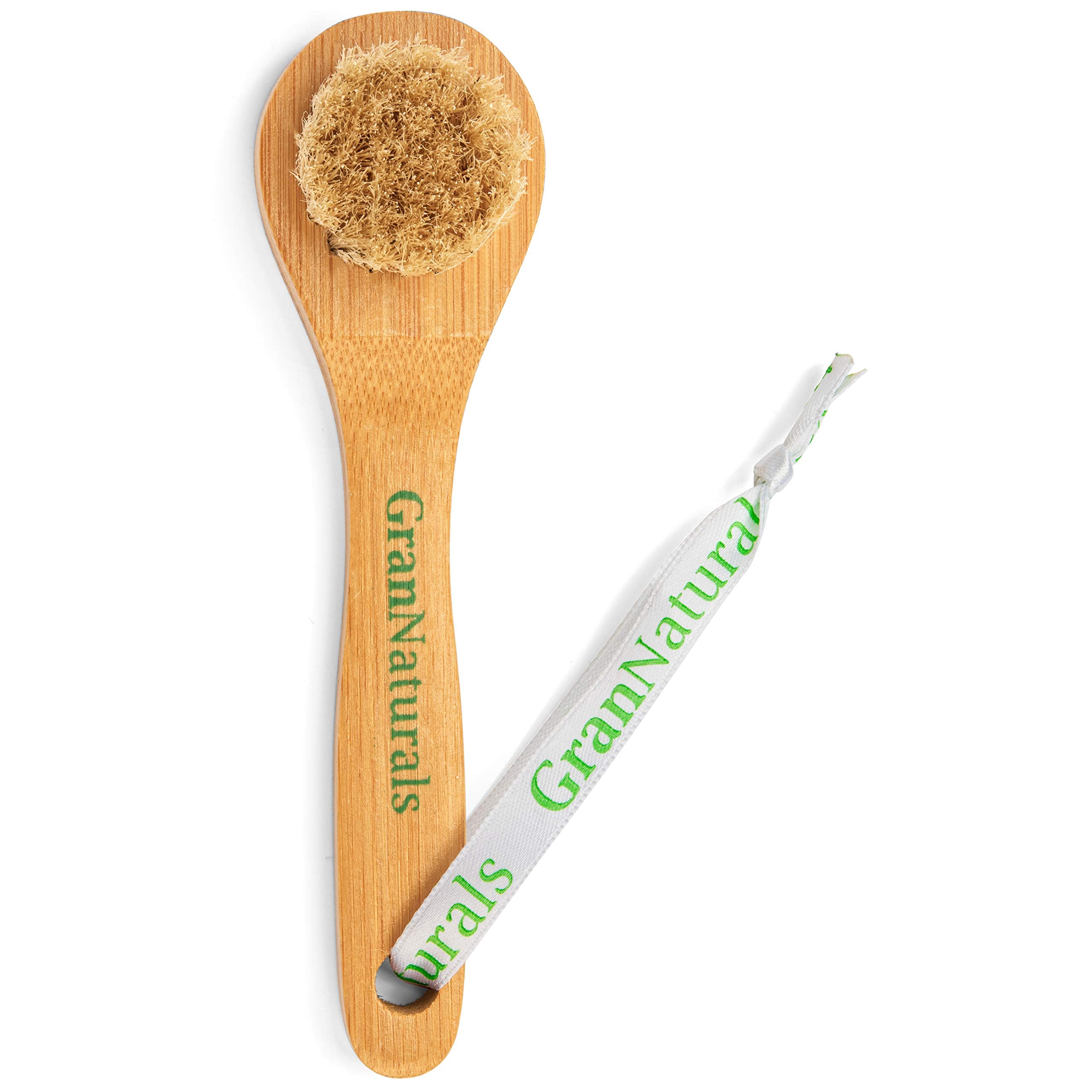 GranNaturals Manual Facial Brush Dry Brushing Scrubber - Natural Bristles for Exfoliation - Promotes Lymphatic Drainage, Deep Cl