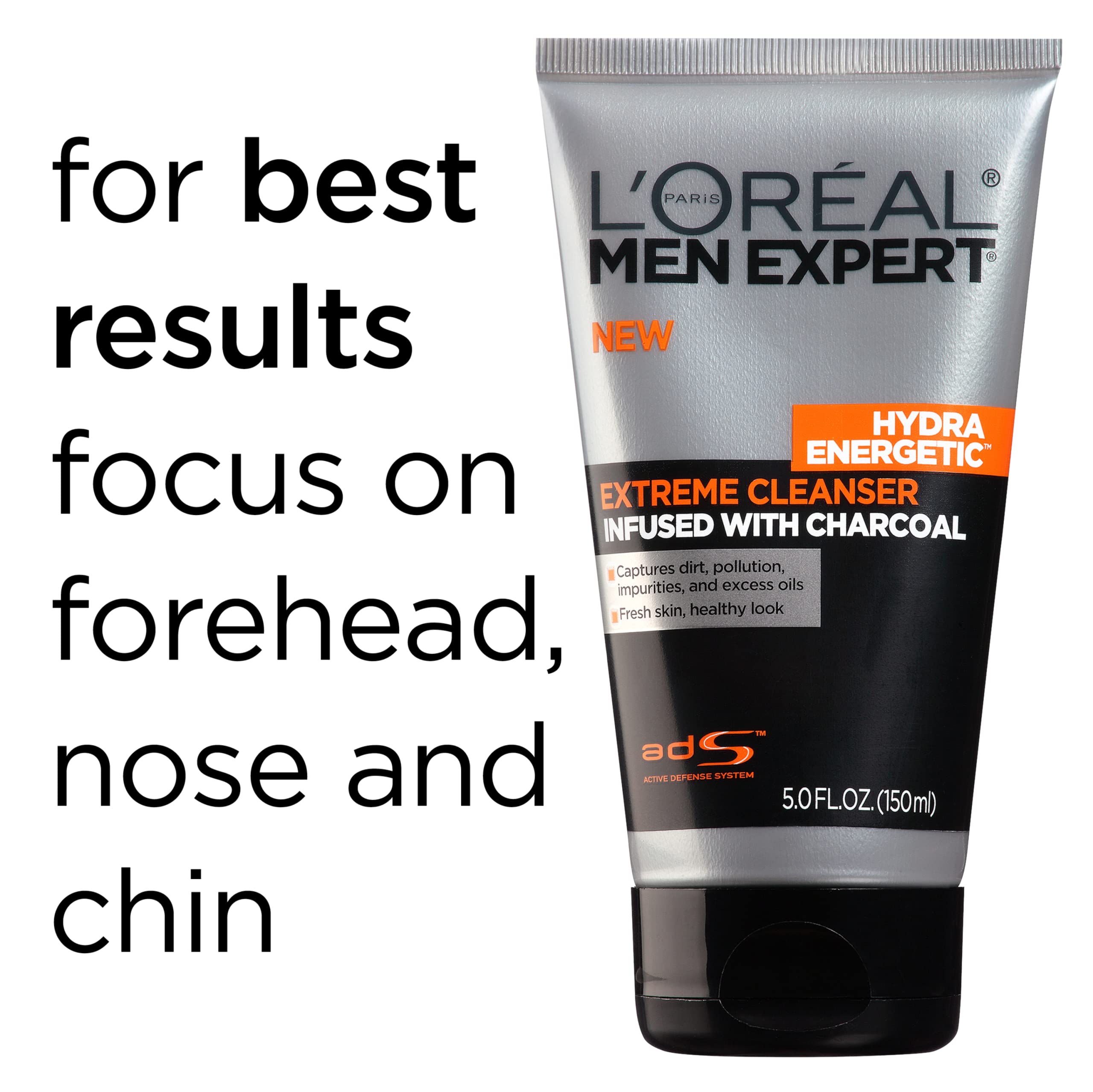 L'Oreal Paris Men Expert Hydra Energetic Facial Cleanser with Charcoal, 5 Fl Oz (Pack of 2)