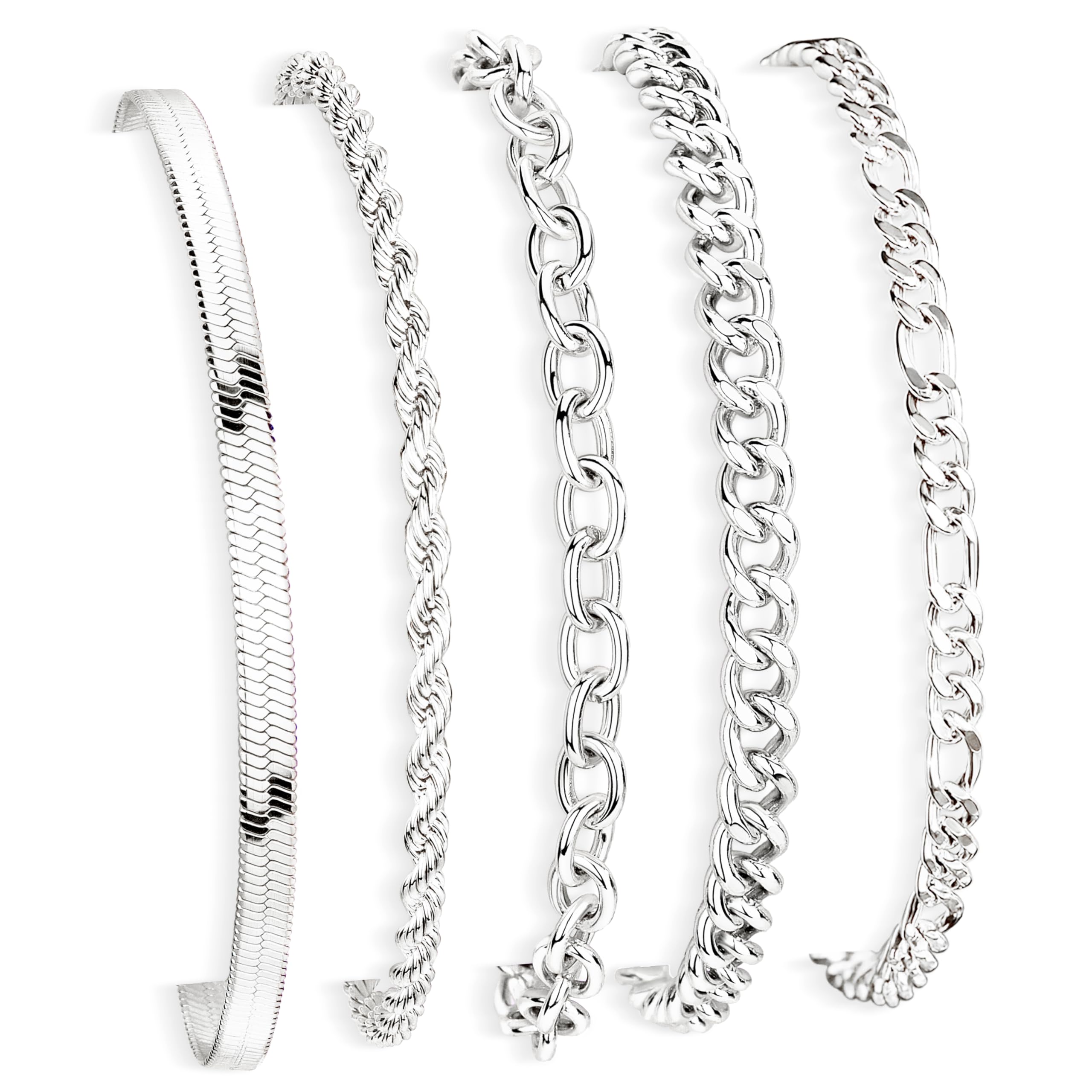 Poxtex Dainty Silver Bracelets for Women, Silver Bracelet Set Waterproof,Trendy Silver Bracelet Set StackableSimple Cuban Snake 
