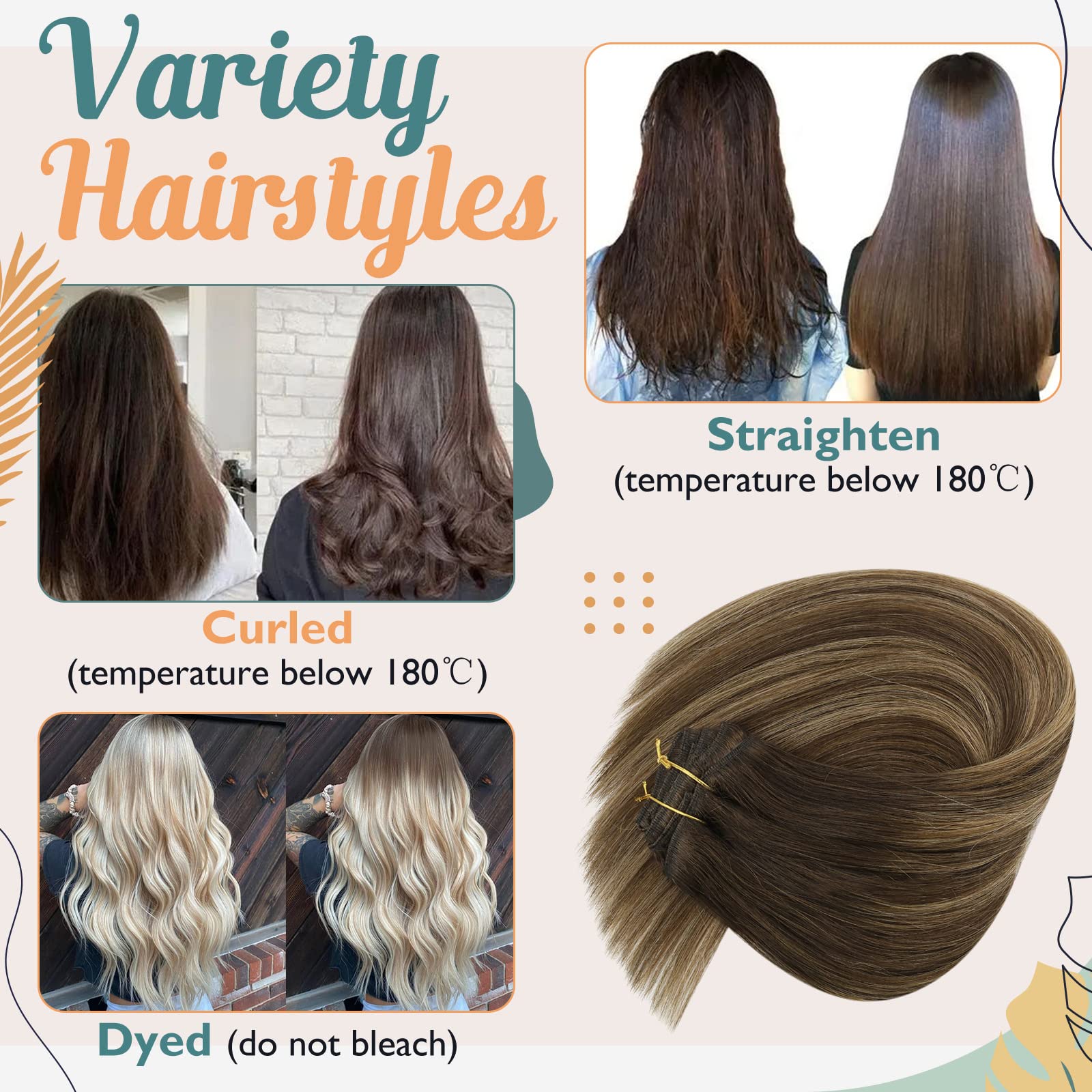 Ve Sunny Balayage Clip In Hair Extensions 22Inch Human Hair Extensions Clip Ins Brown Balayage Clip In Extensions Real Human Hai