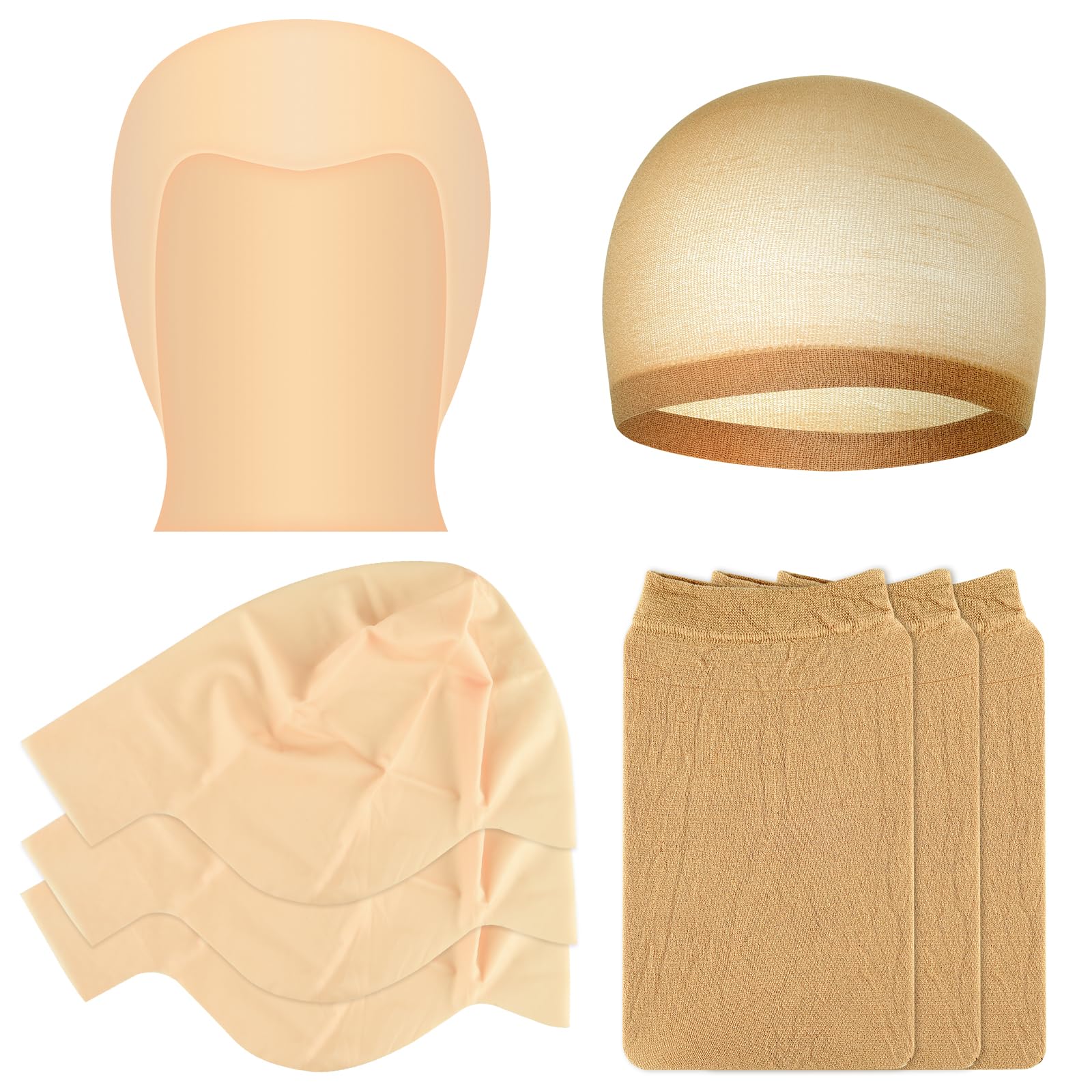 Bouiexye Bald Cap Halloween, 4 Pieces Latex Bald Caps for Adults Women Men Makeup Bald Wig Cap Costume Accessory for Theme Hallo