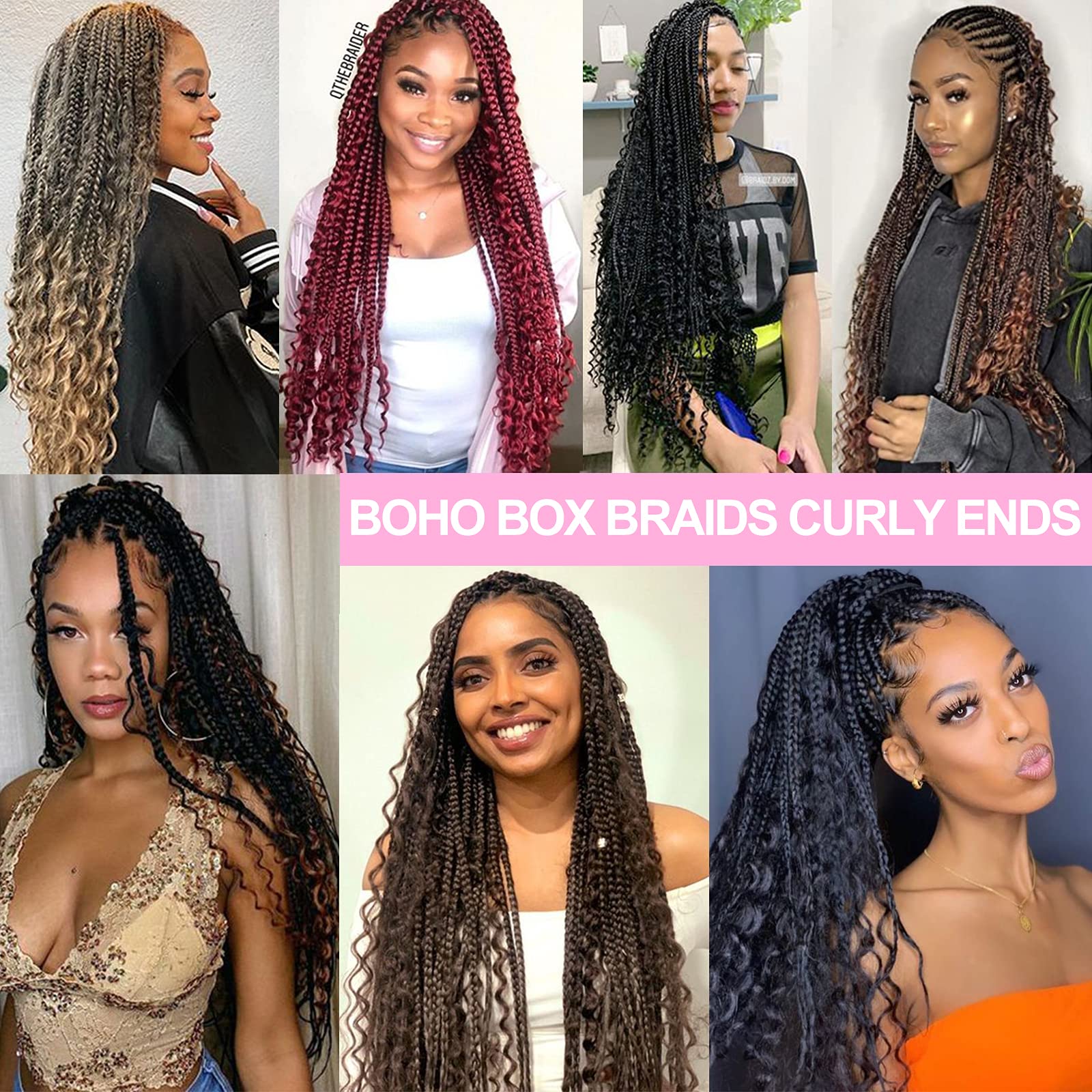 Unionbeauty 18 Inch Boho Box Braids Crochet Hair Pre-Looped 8 Pcs Messy Goddess Braids Curly Ends Bohemian Hippie Locs Crochet B
