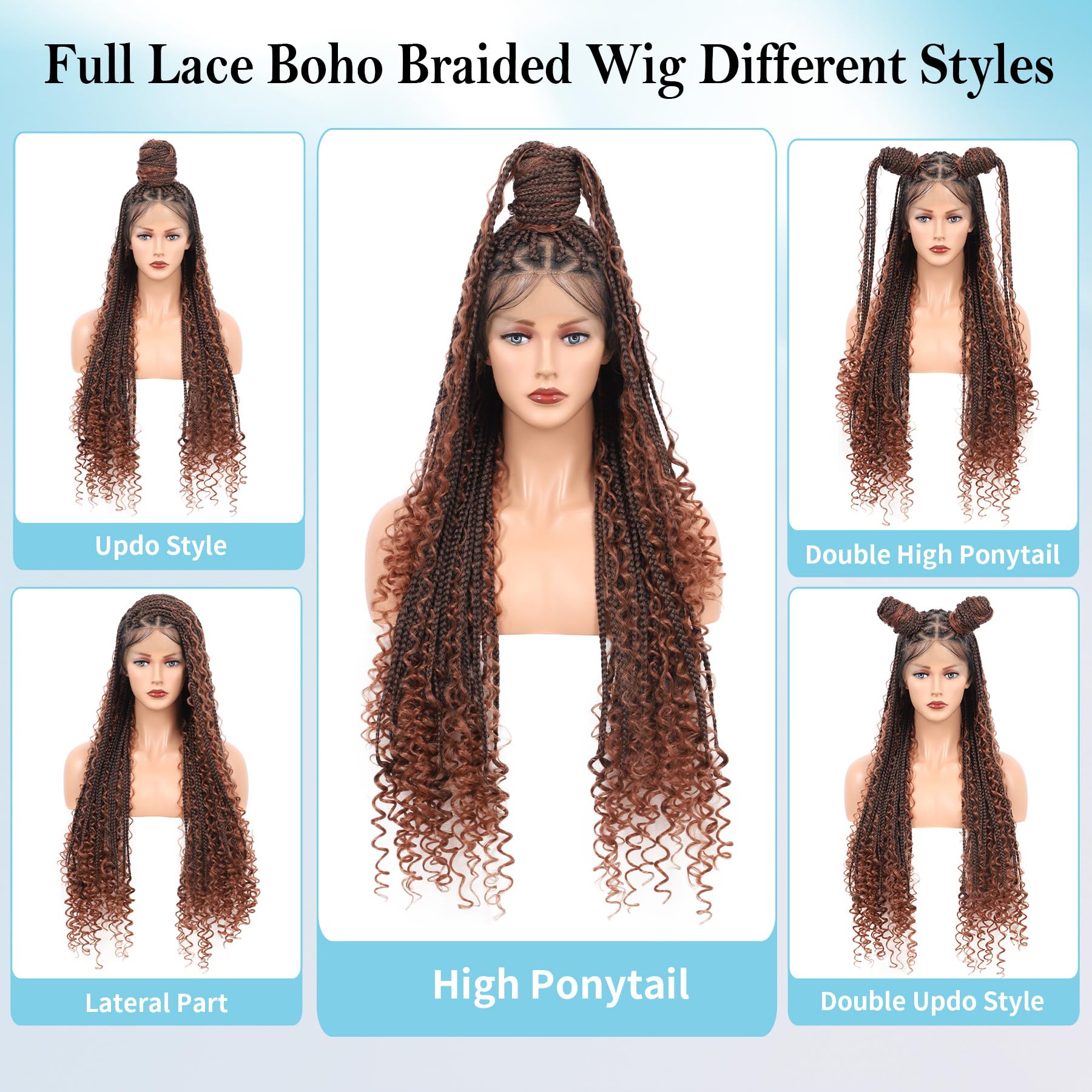 Olymei Boho Braided Wig Box Braid Wig For Women Triangle Knotless Braided Wig With Curly Hair Braided Lace Wigs Human Hair Blend