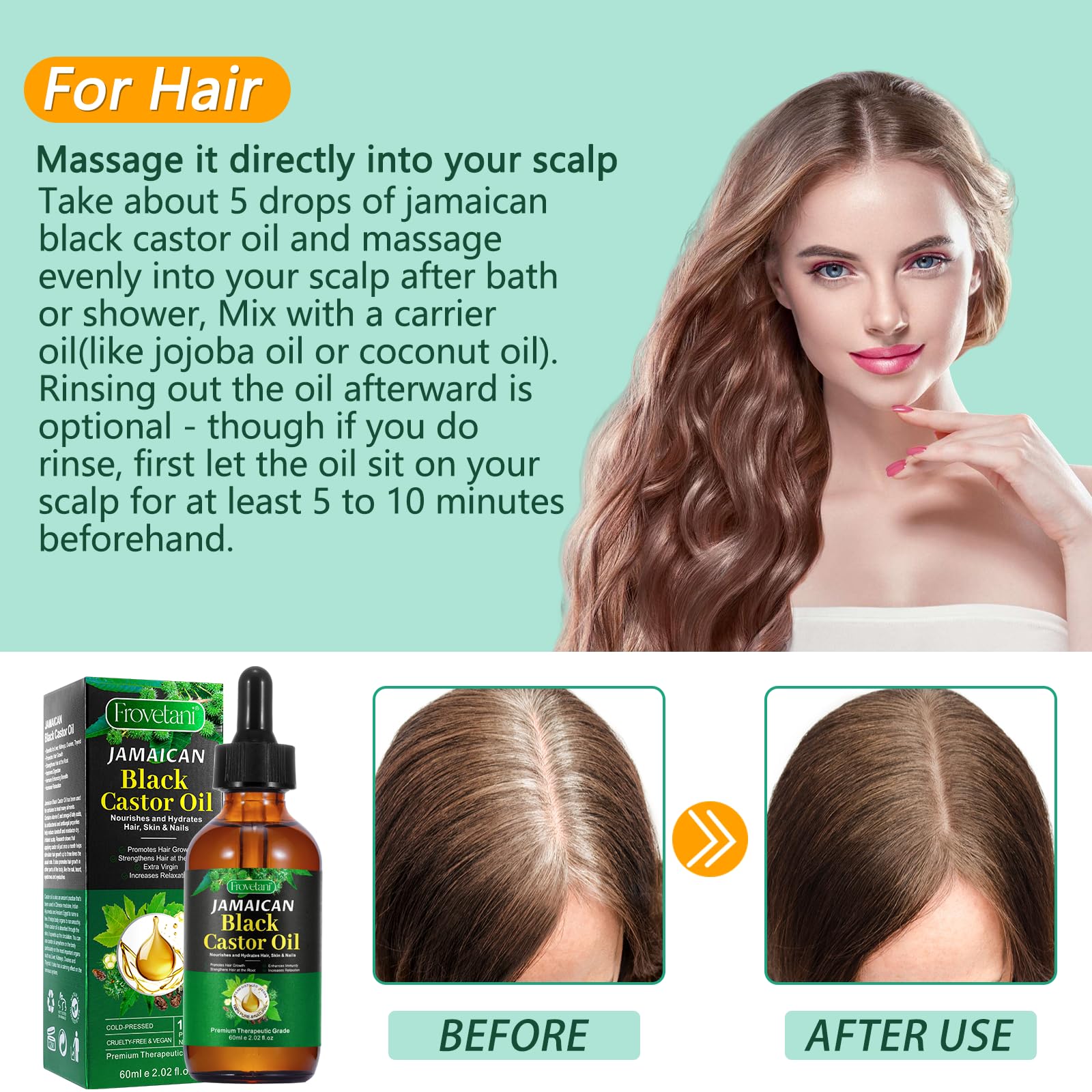 Jamaican Black Castor Oil, Organic Castor Oil For Hair Growth, Cold Press Unrefined, Thicker Eyelashes And Eyebrows, Massage Oil