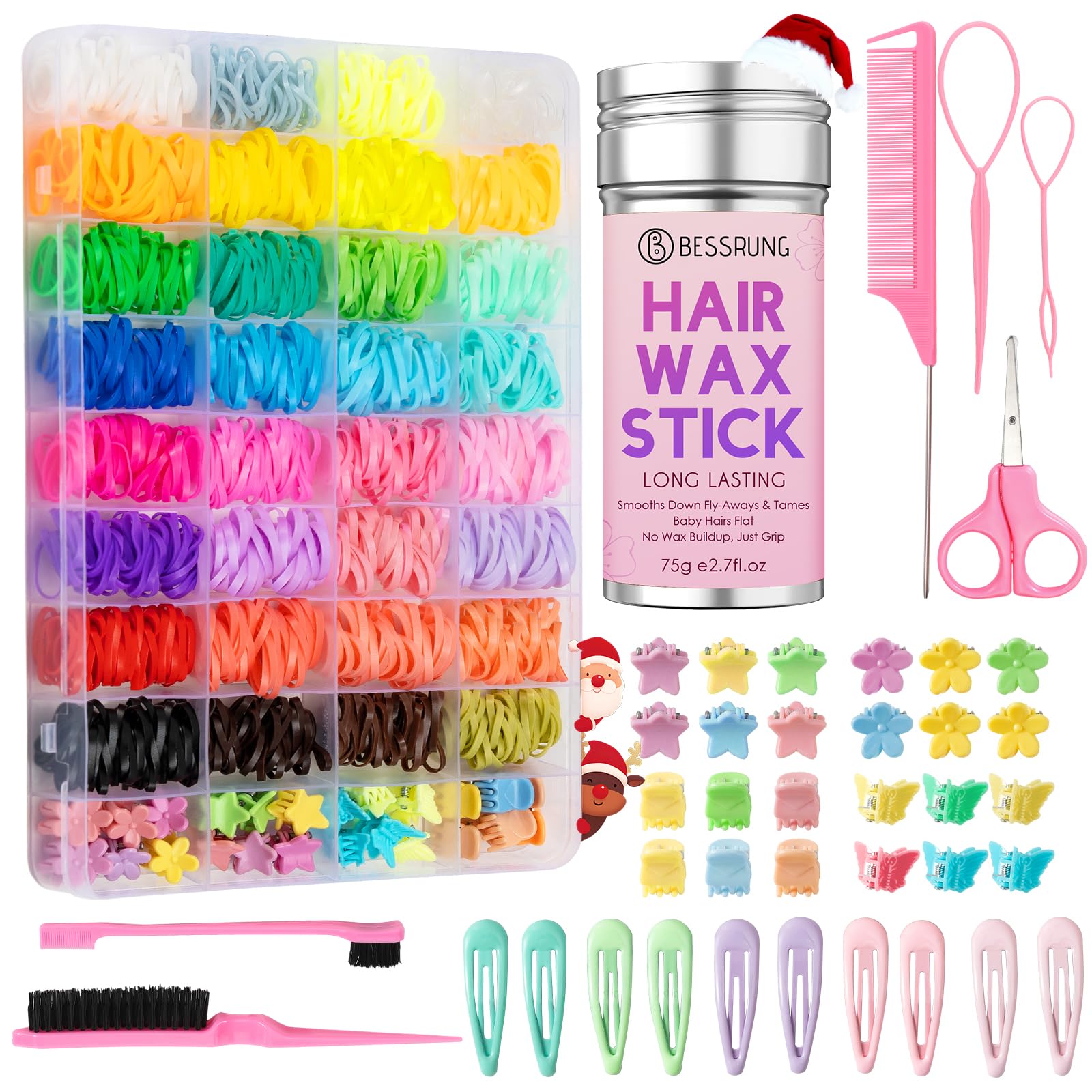 1704 Pcs Girls Hair Accessories, 32 Colors Toddler Baby Elastic Hair Bands with Organizer Box, 34P Hair Clips with Butterfly Flo