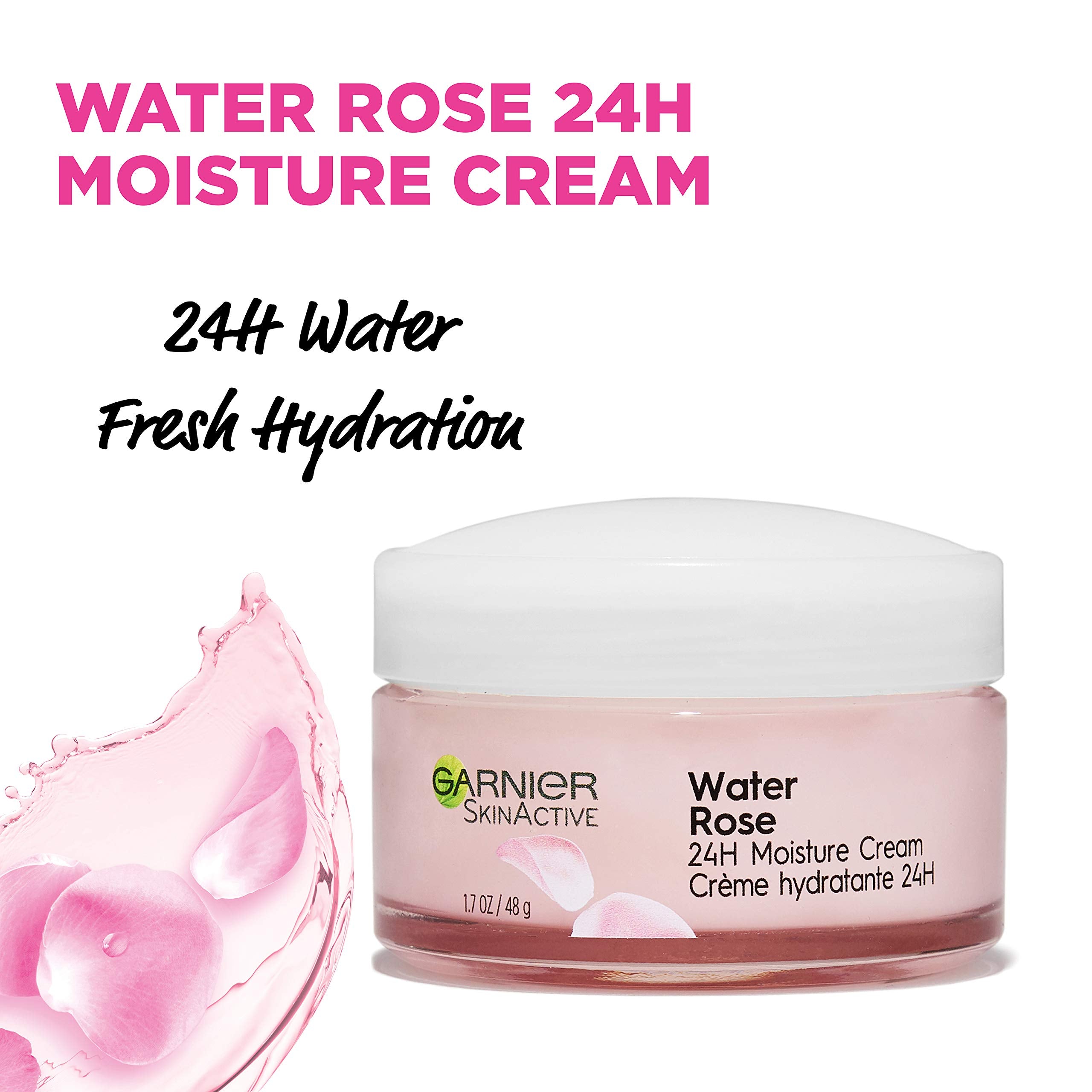 Garnier 24H Moisture Cream with Rose Water and Hyaluronic Acid, Face Moisturizer for Normal to Dry Skin, 1.7 Fl Oz (48g), 1 Coun