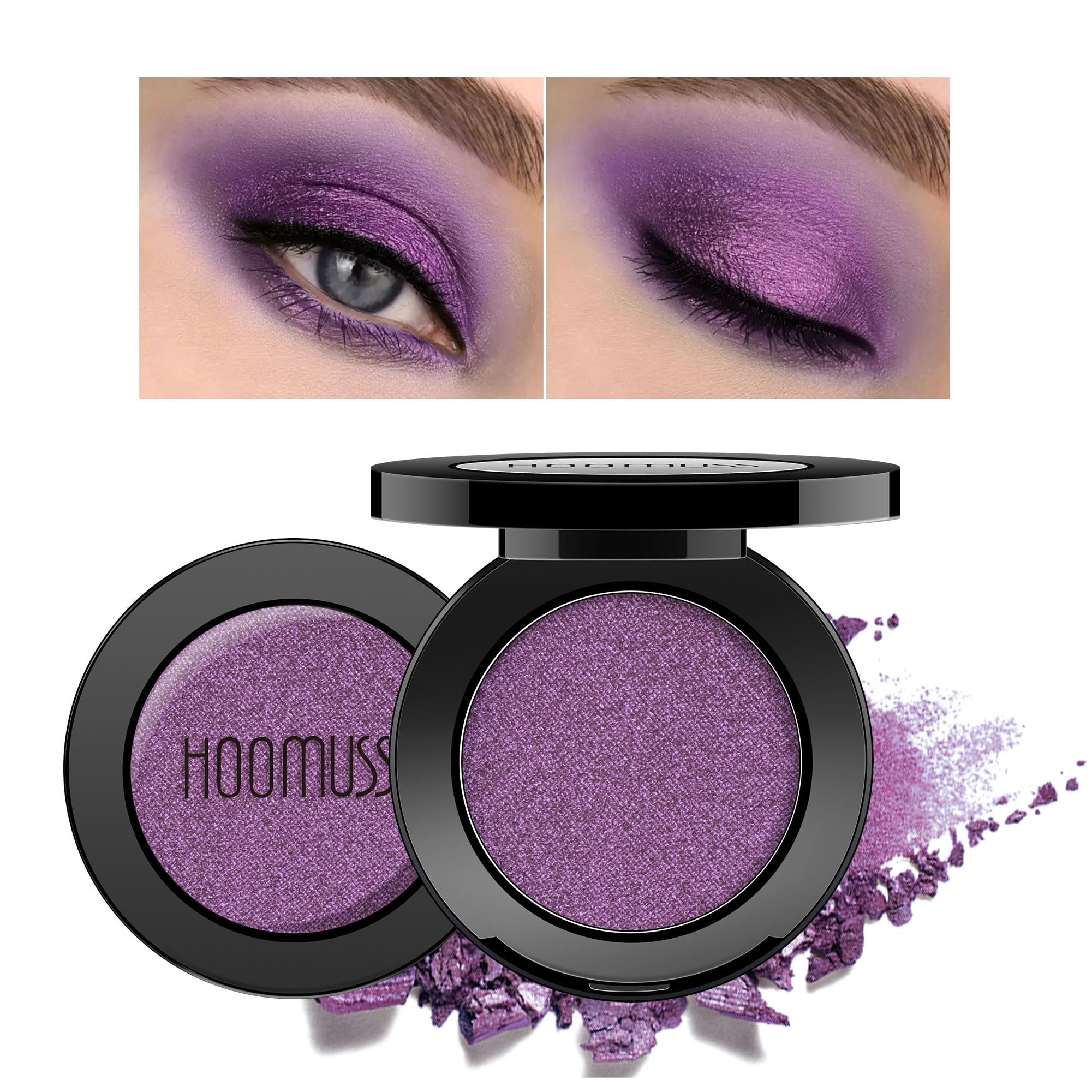 HOOMUSS Purple Eyeshadow Shimmer Handmade Pressed Eyeshadow Powder Palette, Long Lasting With No Creasing Pigmented Intense Colo