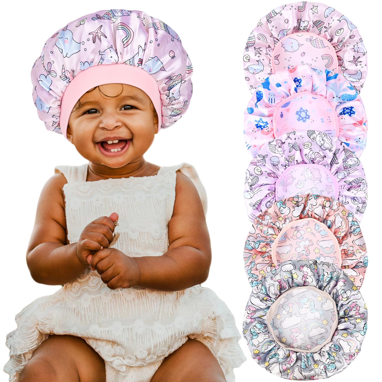 5 Pcs Kids Bonnet for Girls Silk Bonnet Sleeping Kid Baby Hair Bonnet Toddler Bonnet Wide Band Night Sleep Caps Colorful Night H