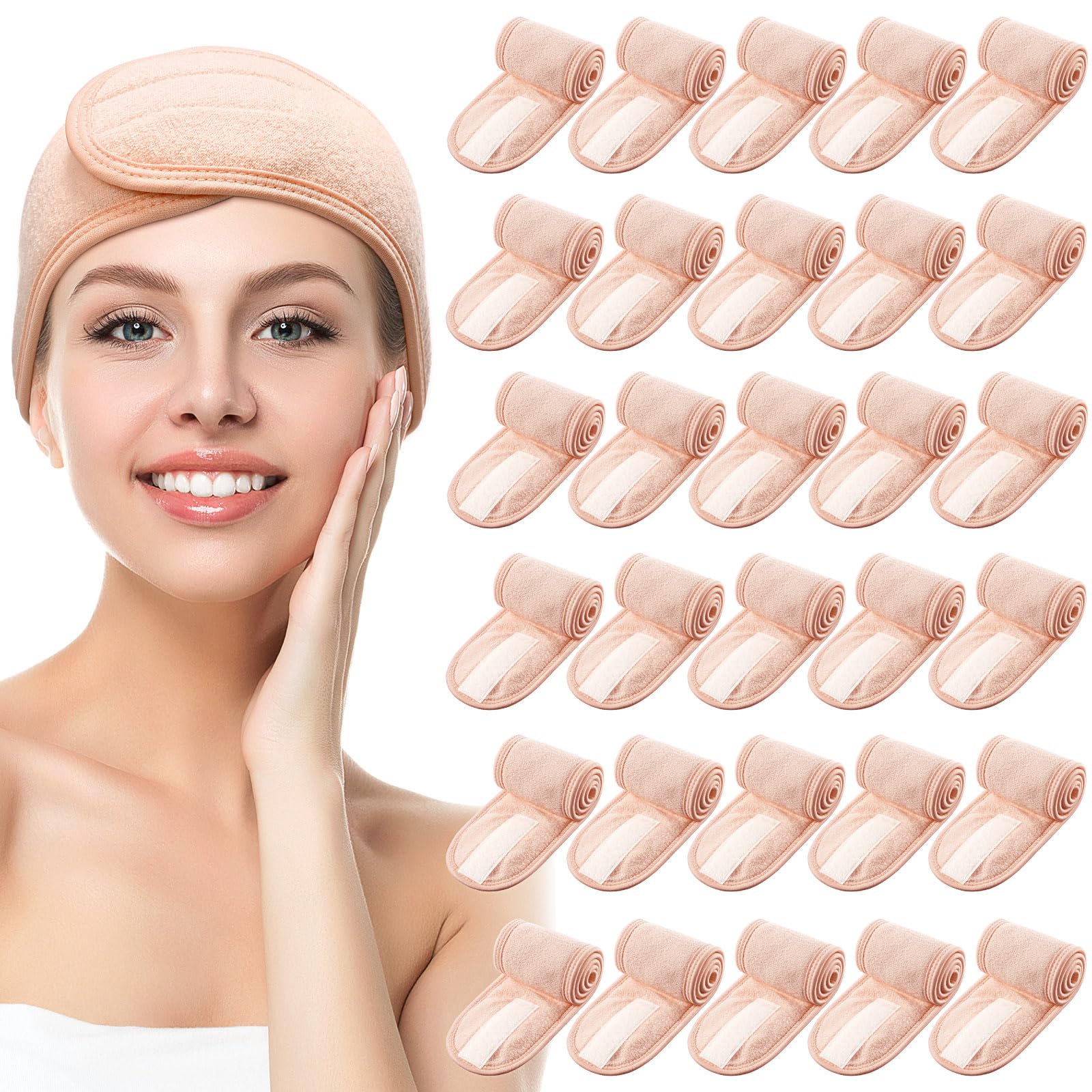 Hoteam Hairband, 30 Pack Spa Headband For Washing Face Makeup Headband For Shower Bath Sport Adjustable Towel With Hook And Loop