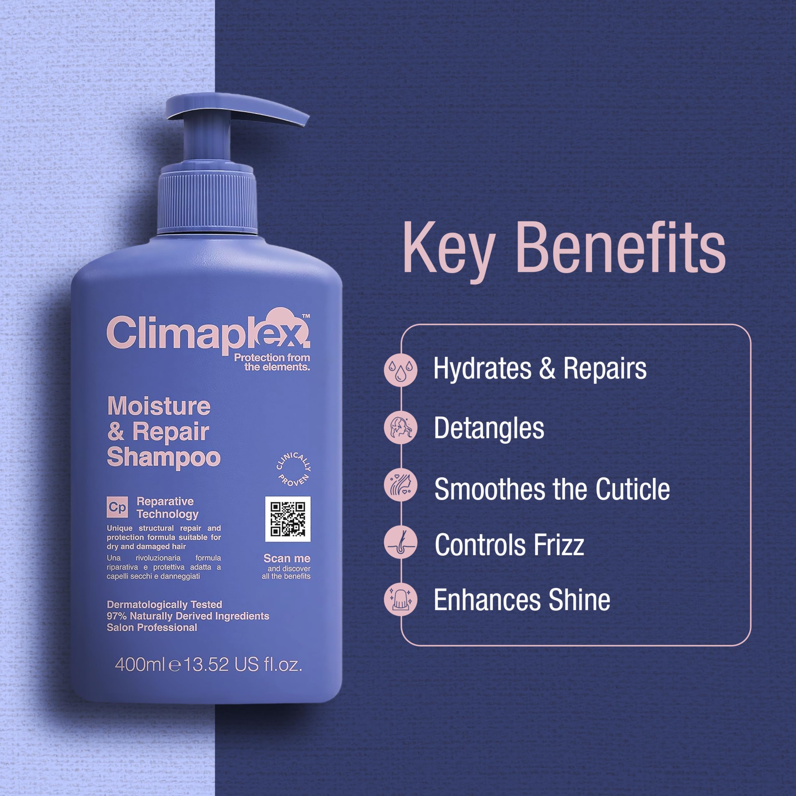 Climaplex Moisture and Repair Shampoo - Non-greasy and Fast Absorbing Formula - Moisturizing and Soothing Properties - Contains