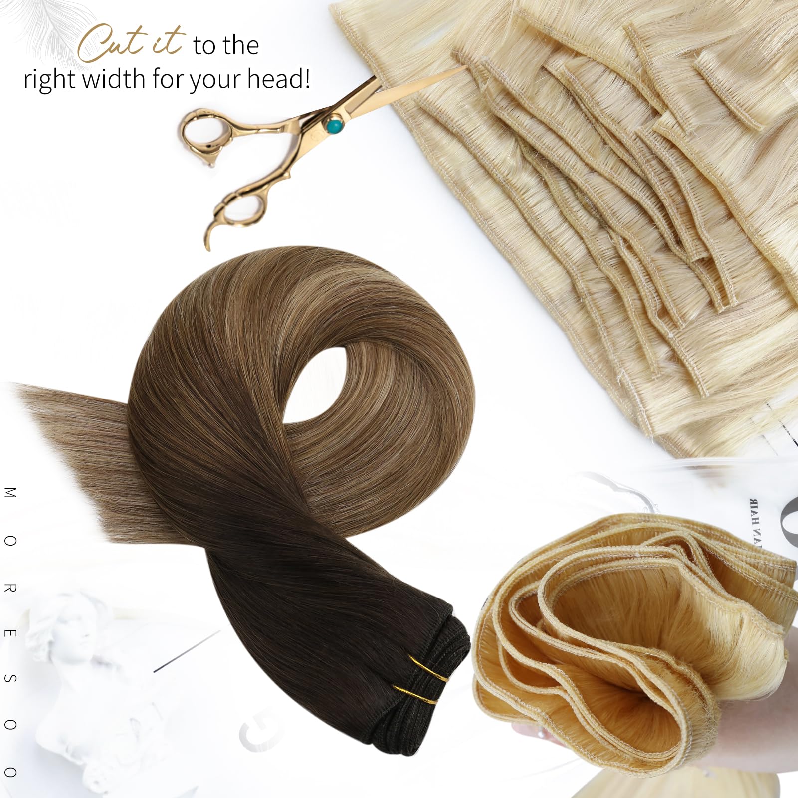Moresoo Balayage Weft Hair Extensions Brown Human Hair Sew In Extensions Dark Brown To Light Brown Mixed With Golden Blonde Huma