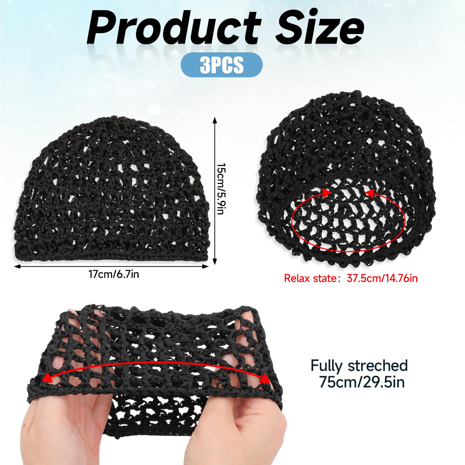 Abeillo 3Pcs Crochet Hair Net, Hair Wrap Net, Mesh Wrapping Hair Nets Cap Soft Reusable Crocheted Sleep Cap For Women, Hair Wrap