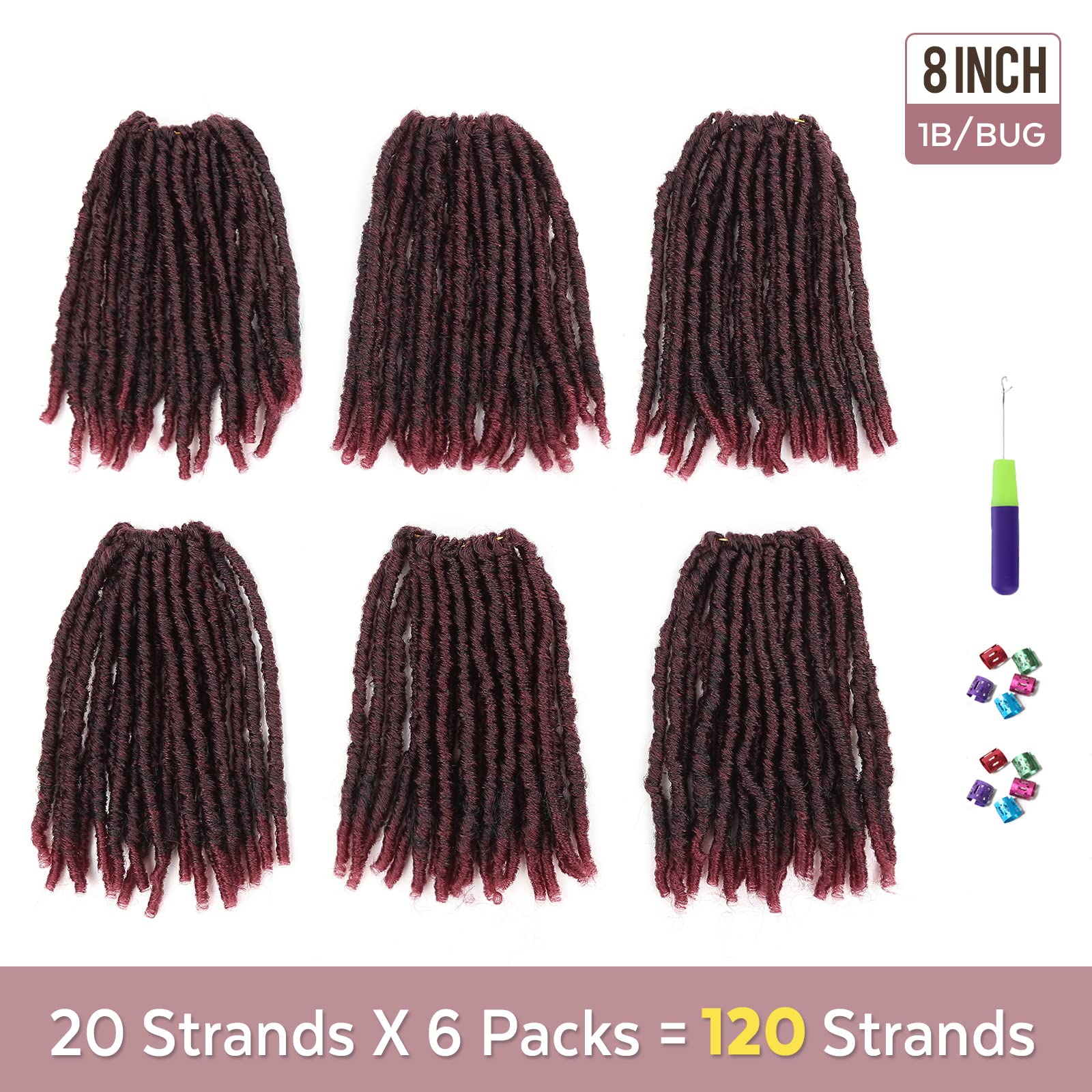 Wignee Crochet Hair 120 Strands Faux Locs 8 Inches Soft Locs Pre-Twisted Locs 6 Packs Pre-Looped Crochet Hair For Black Women(8