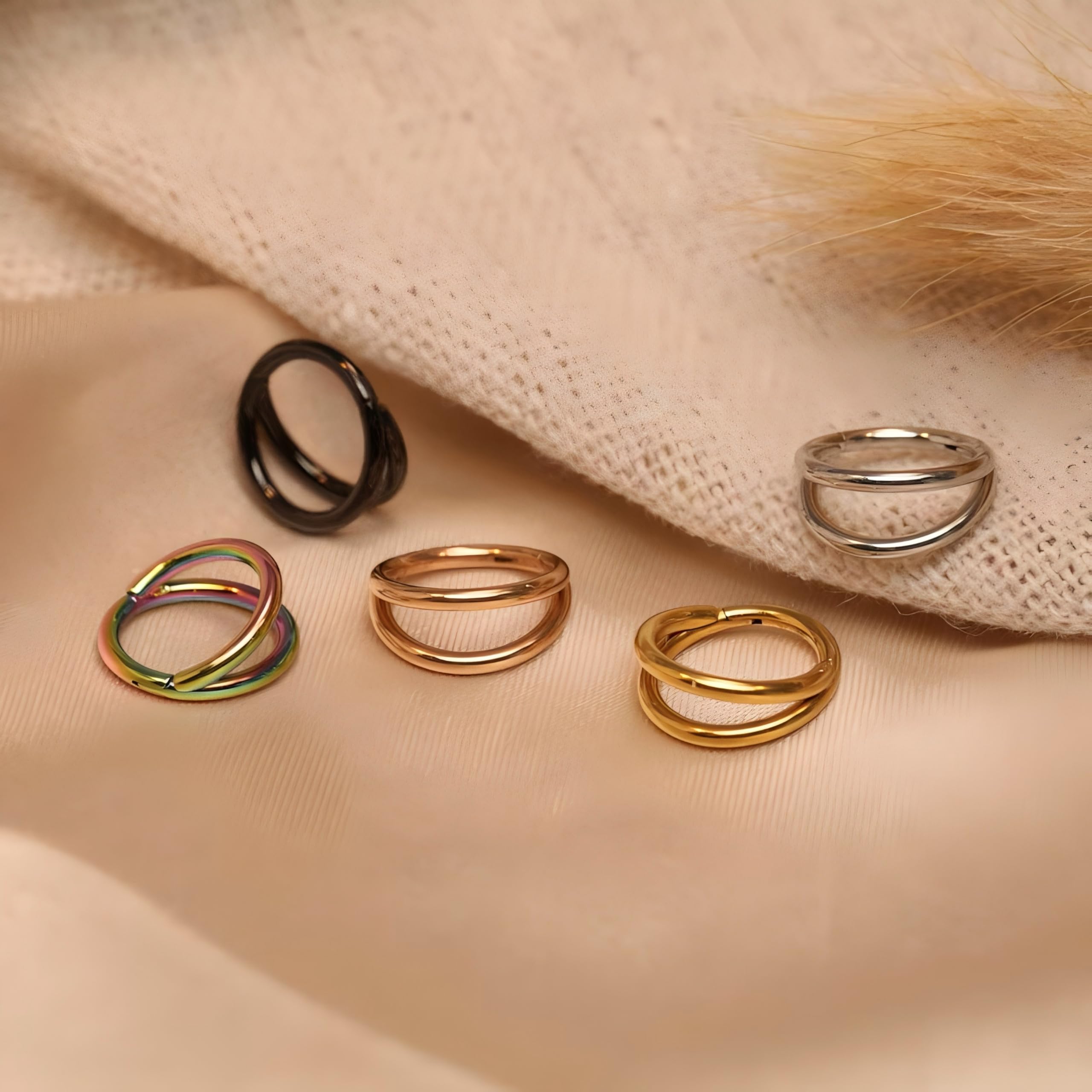 PEAKLINK 18G Cartilage Earrings Conch Hoop Ring Double Open Stacked Cartilage 316L Surgical Steel Septum Nose Rings 12mm Lobe Ea