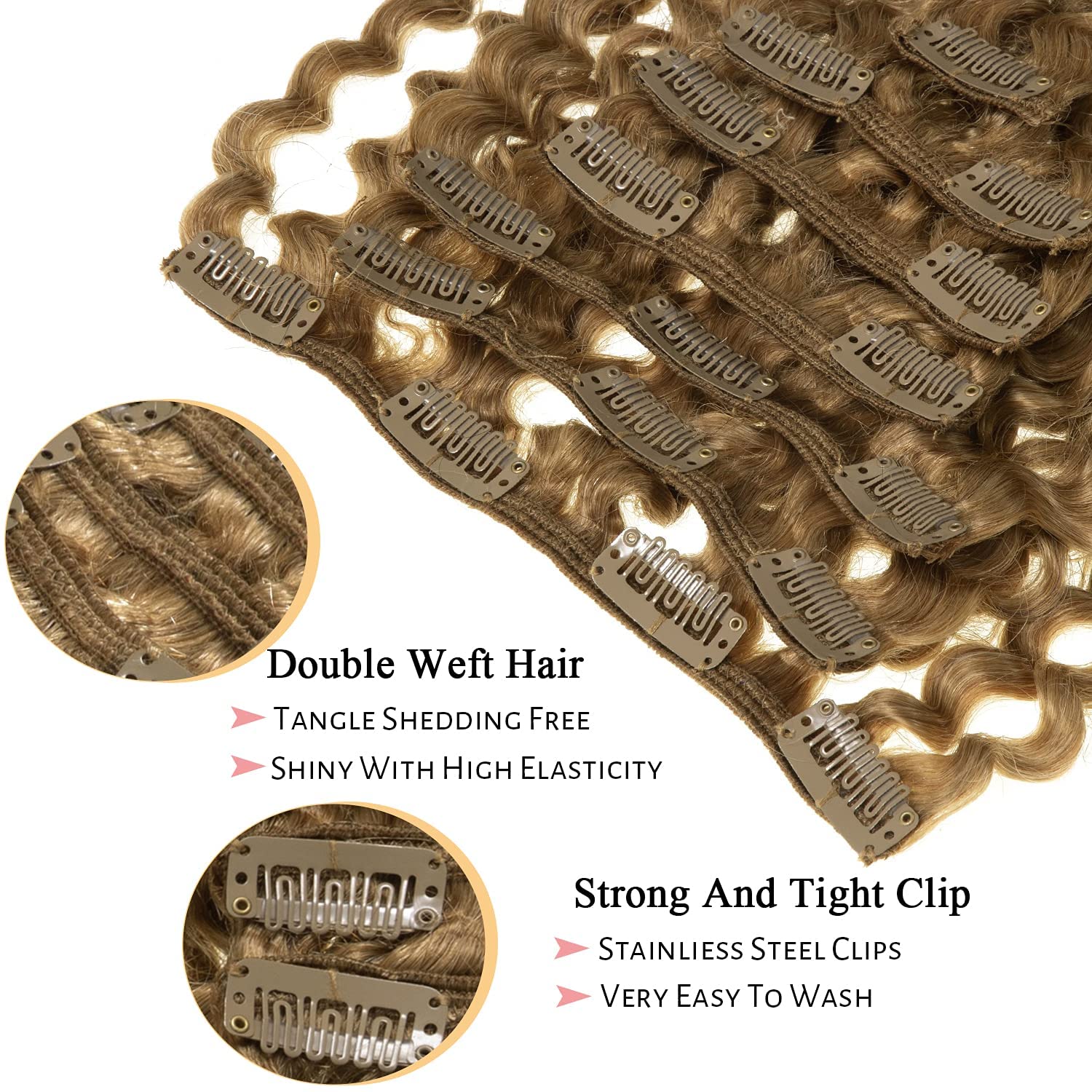 Lacerclip Ins Hair 9A Grade Thick End Remy Human Hair Extensions For Black Women 16Inch Double Weft Remy Human Hair Curly Clip I
