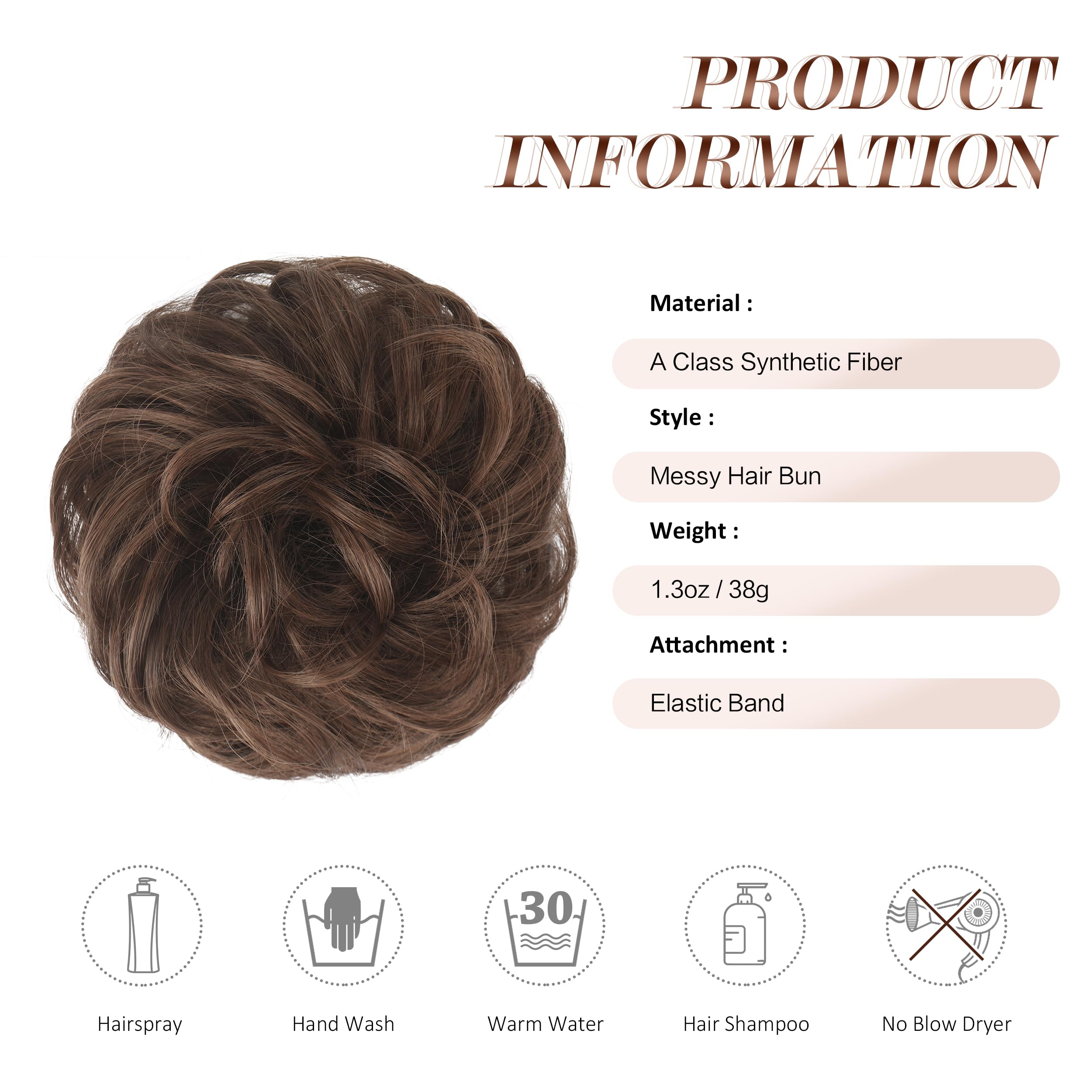Feshfen Hair Buns Hair Piece Hairpieces For Women Brown And Light Auburn Mixed Hair Scrunchies Thick Hair Extension Bun Messy Wa