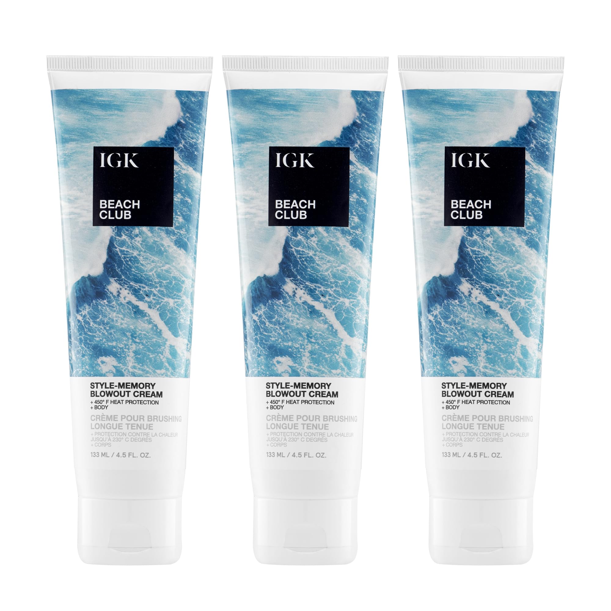 IGK Beach Club Blowout Cream 3 Pack  Frizz Control & Heat Protection for Smooth, Shiny Hair  Lightweight Styling Cream