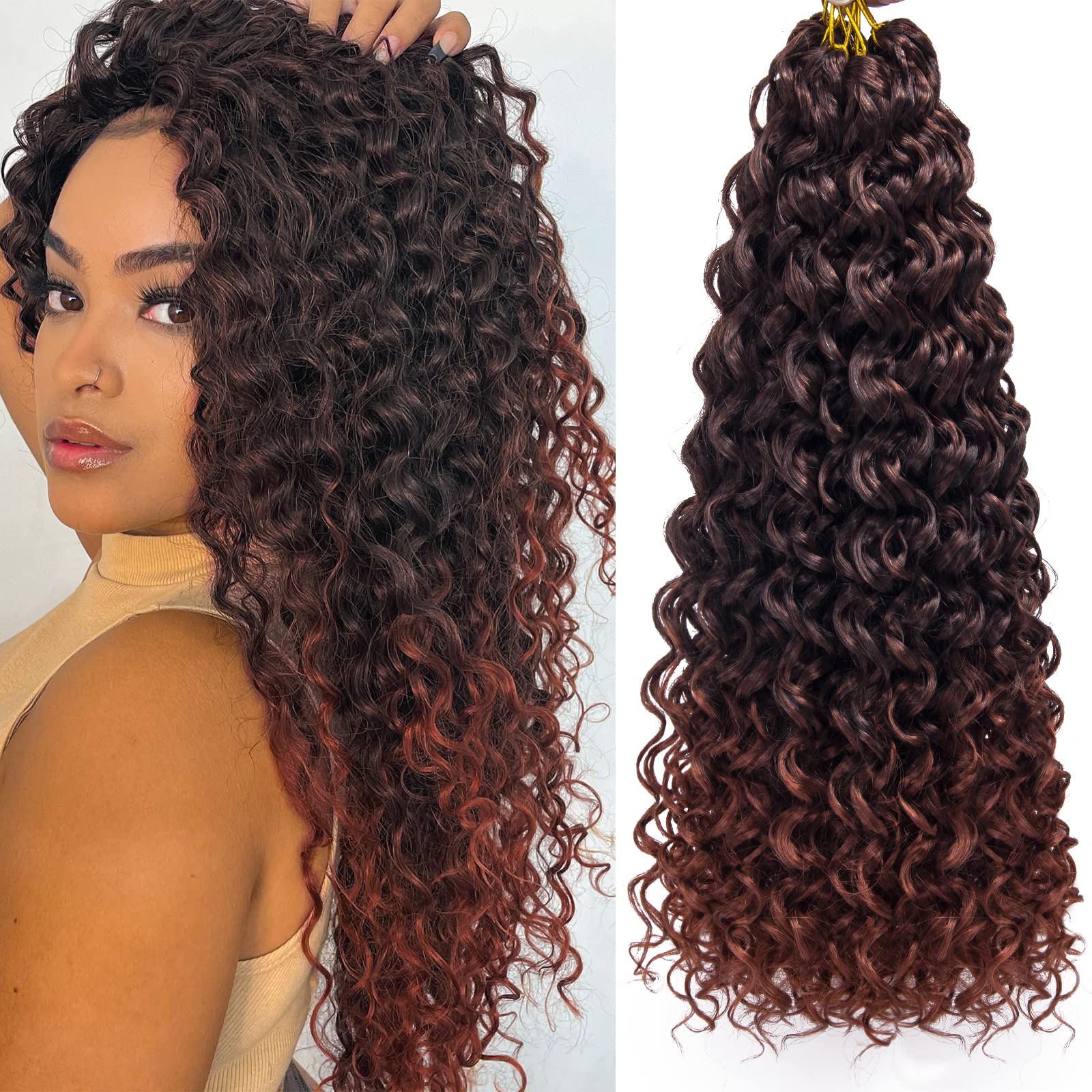 Curly Crochet Hair Water Wave Gogo Curl Crochet Hair Deep Wave Wavy Braids Beach Curl Crochet Hair For Women (18 Inch(Pack Of 6)