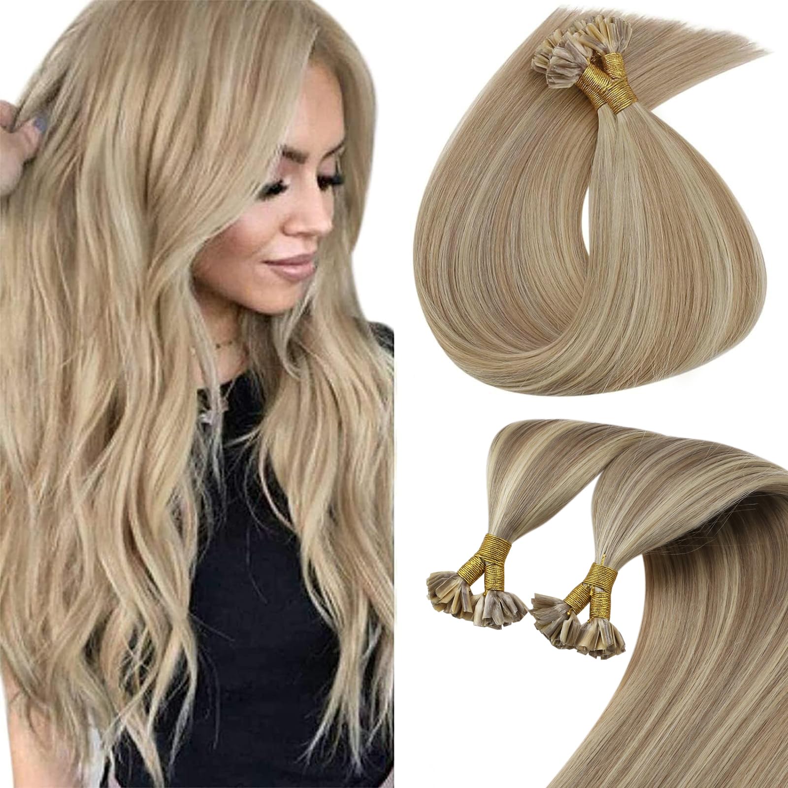 Sunny Utip Hair Extensions Human Hair Ash Blonde U Tip Hair Extensions Human Hair Golden Blonde Highlight Light Blonde Hair Exte