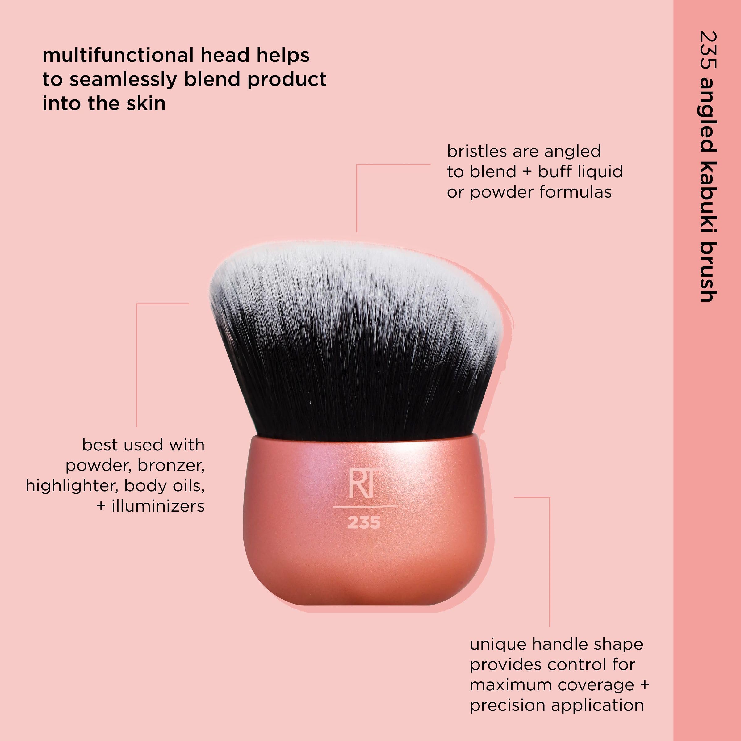 Real Techniques Angled Kabuki Brush, For Body Bronzer Or Foundation Application, Handless Makeup Blender, Dense, Synthetic Brist