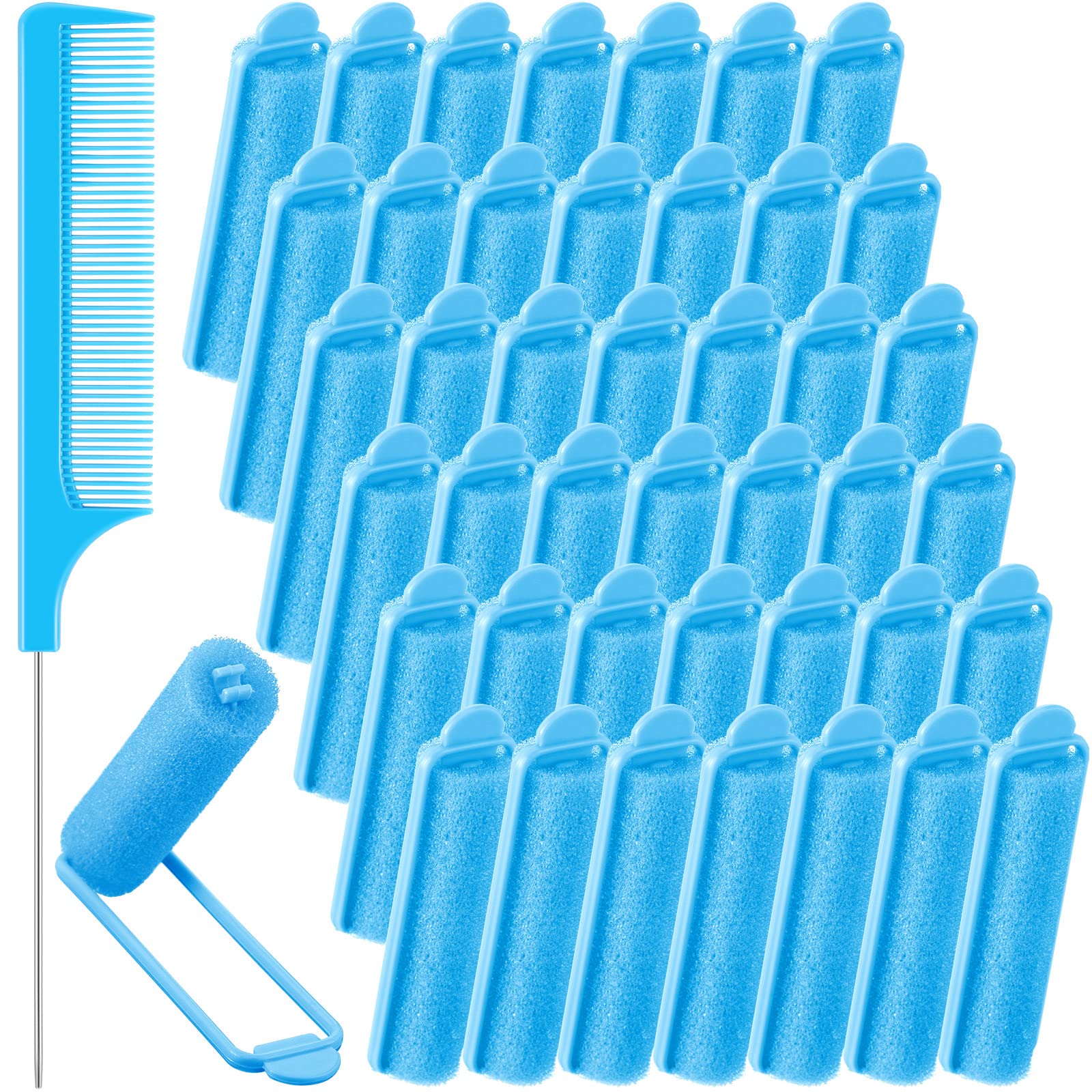 Syhood 43 Pcs Foam Sponge Hair Rollers Women 0.59 Inch Soft Sleeping Curlers Flexible Sponge Curler Tool and Rat Tail Comb for H