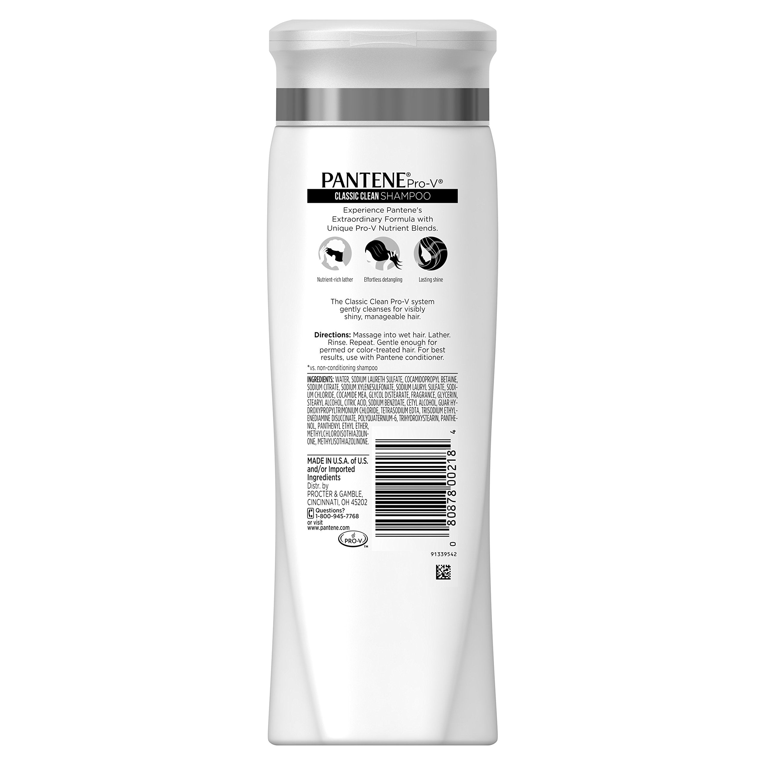 Pantene Pro-V Classic Clean Shampoo, 12.6 fl oz (Pack of 3) (Packaging May Vary)