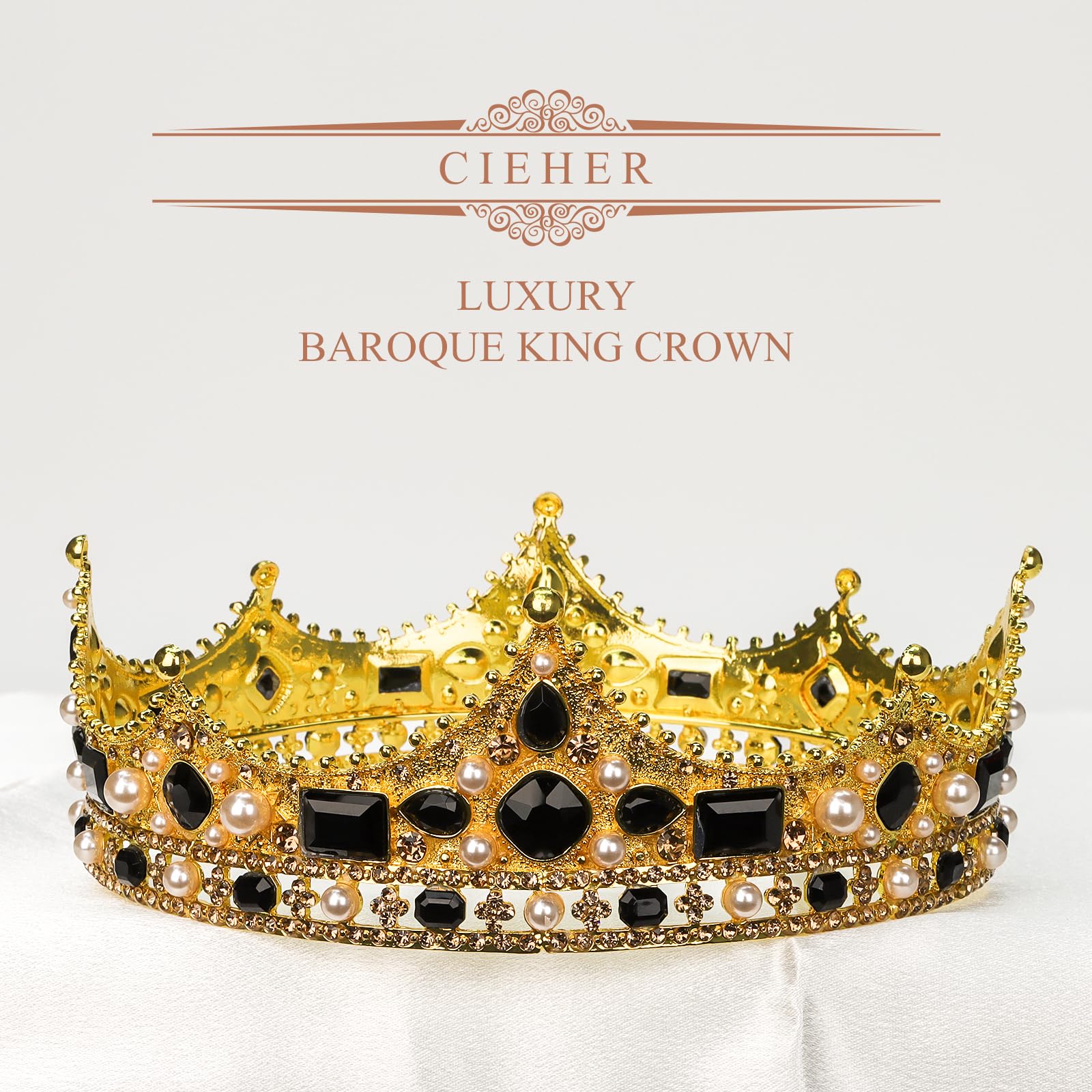 King Crown, Cieher King Crowns For Men Crystal Vintage Baroque Black Crown Prom King Crown Tiara Evil Crown Luxury Rhinestone Si