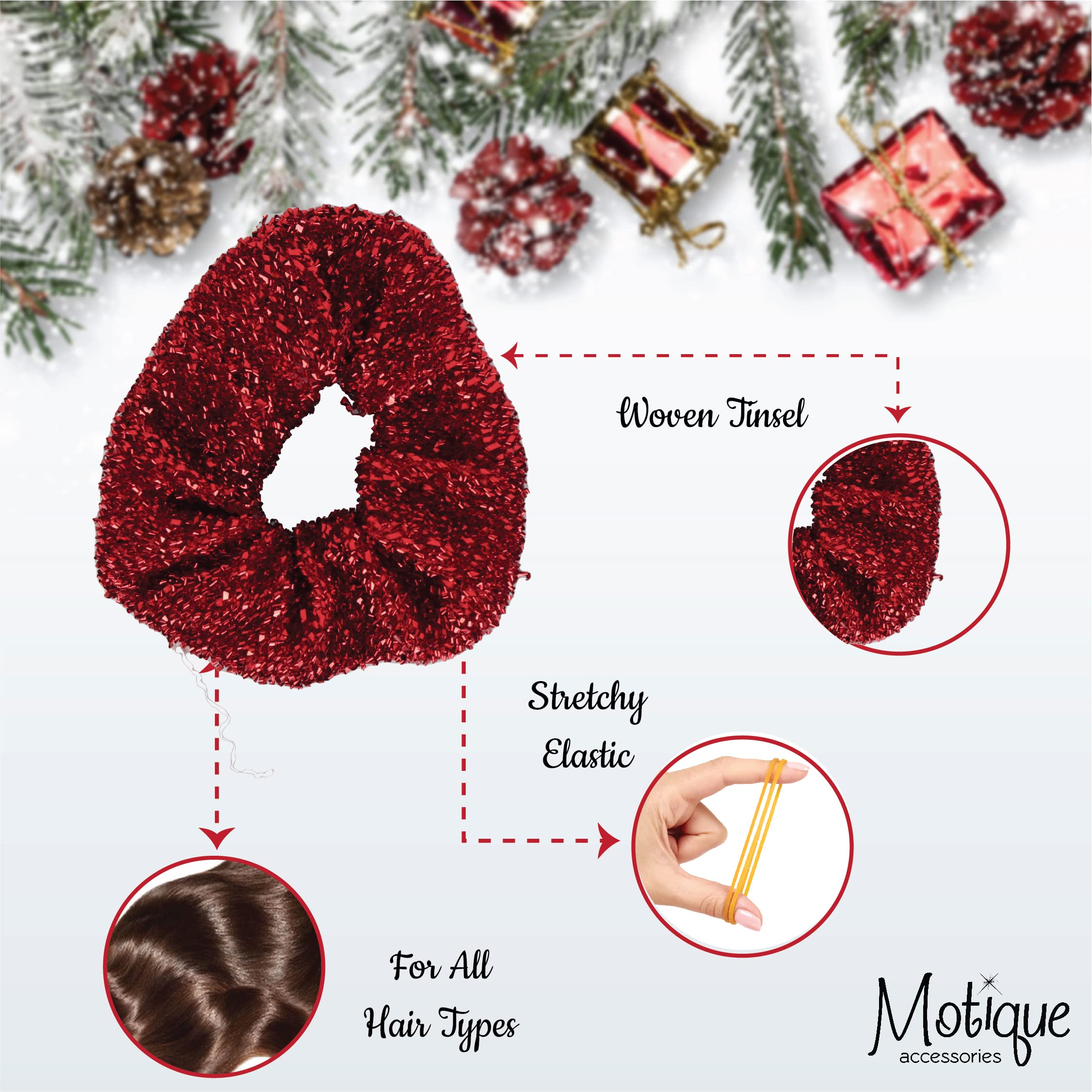 Sparkle Hair Scrunchies for Woman and Girls Set of 2 - Red & Striped