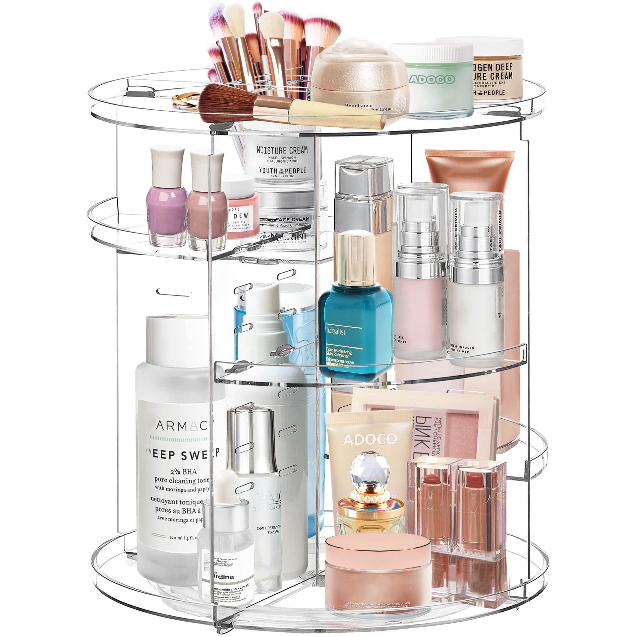 Adoco 360° Rotating Makeup Organizer Countertop,Adjustable Skincare Vanity Organizers Cosmetic Case,Large Capacity Perfume Organizer Makeup Organizers and Storage for Vanity,Bathroom (Clear)