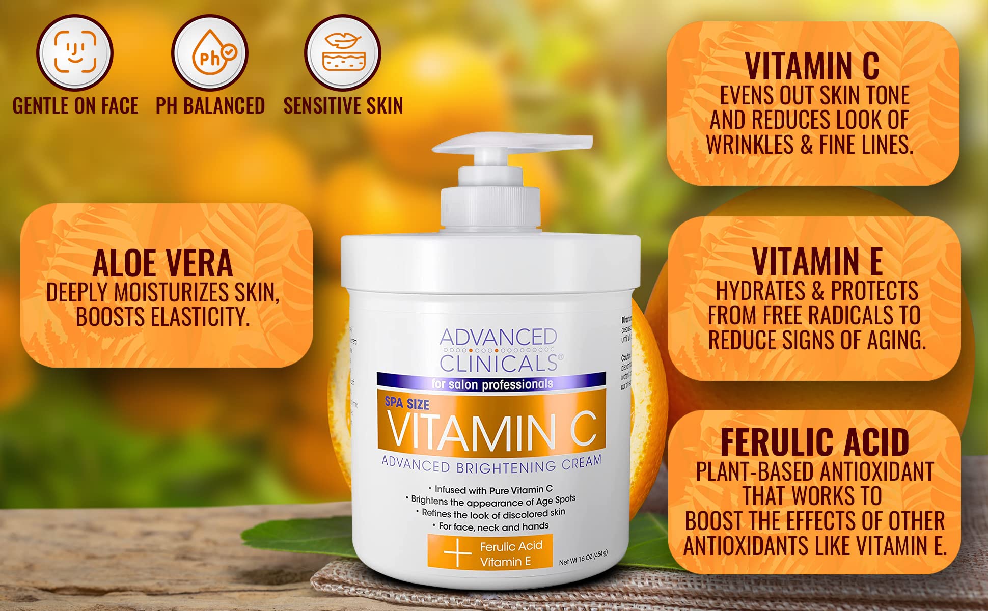 Advanced Clinicals Brightening Vitamin C Cream + 5% Niacinamide Serum W/Hyaluronic Acid 2Pc Set | Vitamin C Body Lotion Moisturi