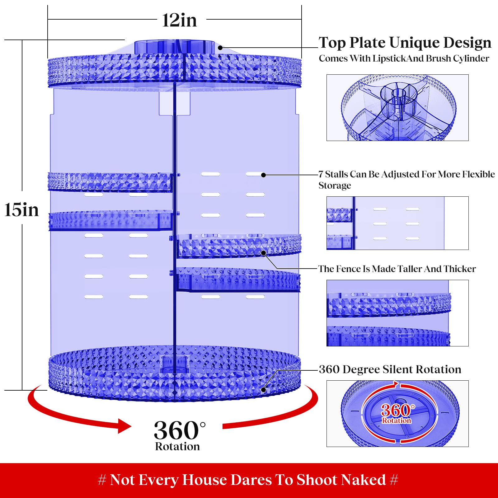 360 Large Rotating Makeup Organizer Countertop, Blue Acrylic Makeup Organizers, Organizador De Perfumes, 7 Layers Large Make Up