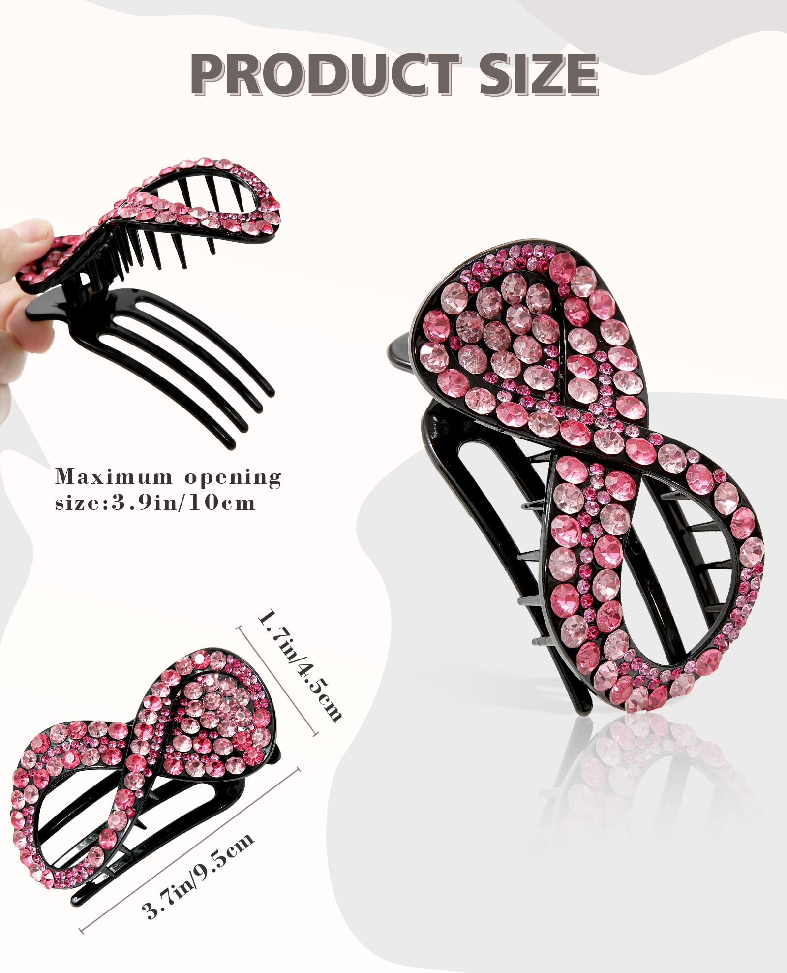 AWAYTR 5PCS Rhinestone French Hair Clips, Curved Medium 3.54", Polyester, Strong Hold, No Slip, Perfect for Thick Hair