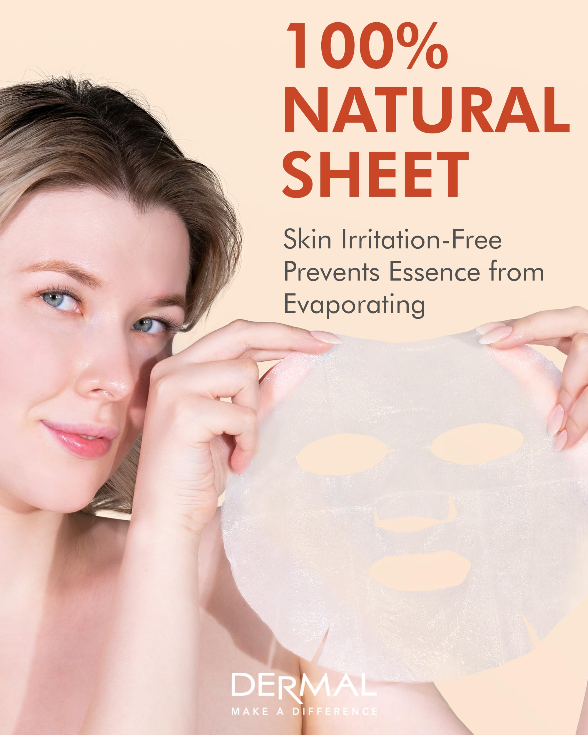 Dermal Red Ginseng Collagen Essence Mask - Reduces Wrinkles, Radiant Skin, Rejuvenating Skin - Hypoallergenic Skin Friendly Shee