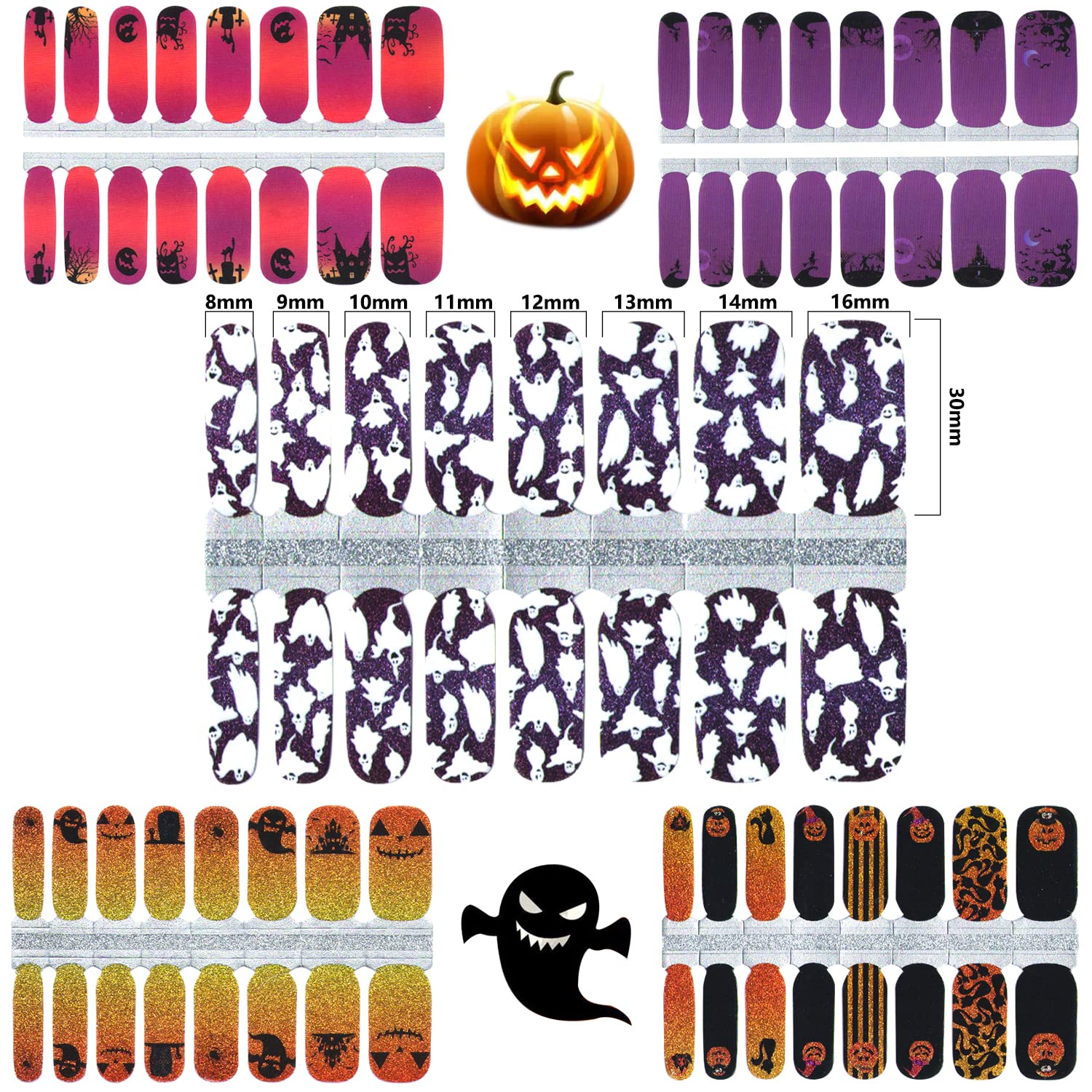 Wokoto 5 Sheets Halloween Full Nail Strips Full Nail Wraps For Women Halloween Nail Stickers Gel Nail Strips With Nail File Kit