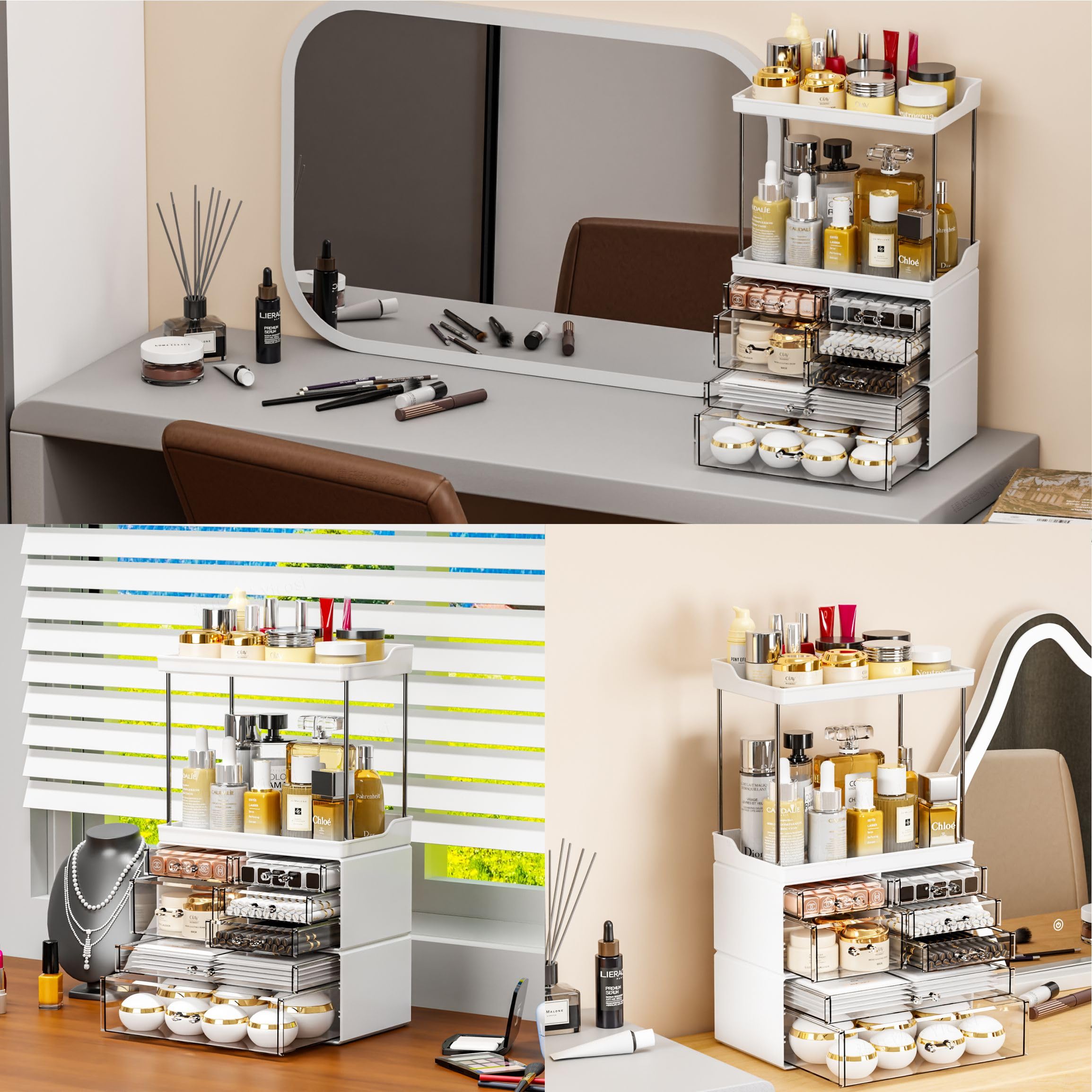 3 Pack Clear Bathroom Counter Organizers And Storage - Stackable Design,19.1'' Tall Large Capacity - Suitable As Makeup Organize