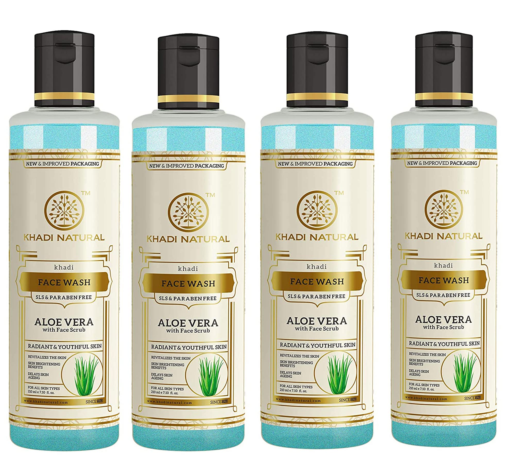Khadi Natural Aloevera With Scrub For Skin Brightening,210Ml  Pack Of 4 Face Wash (840 Ml)