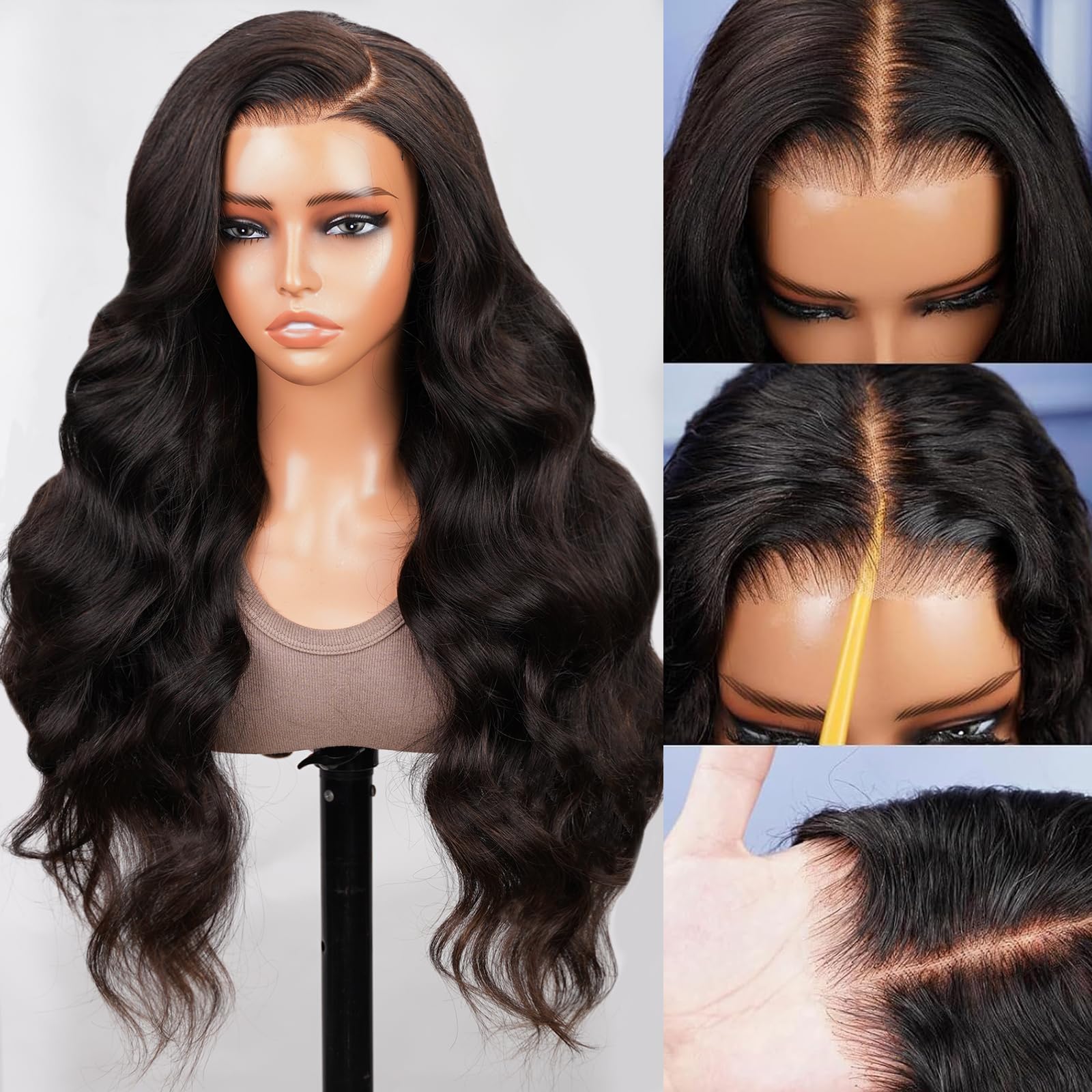 MEGALOOK 6x5 Wear and Go Glueless Human Hair Pre Plucked Pre Cut Lace 12A 220% Density Upgraded Glueless Body Lace Front Wigs Hu