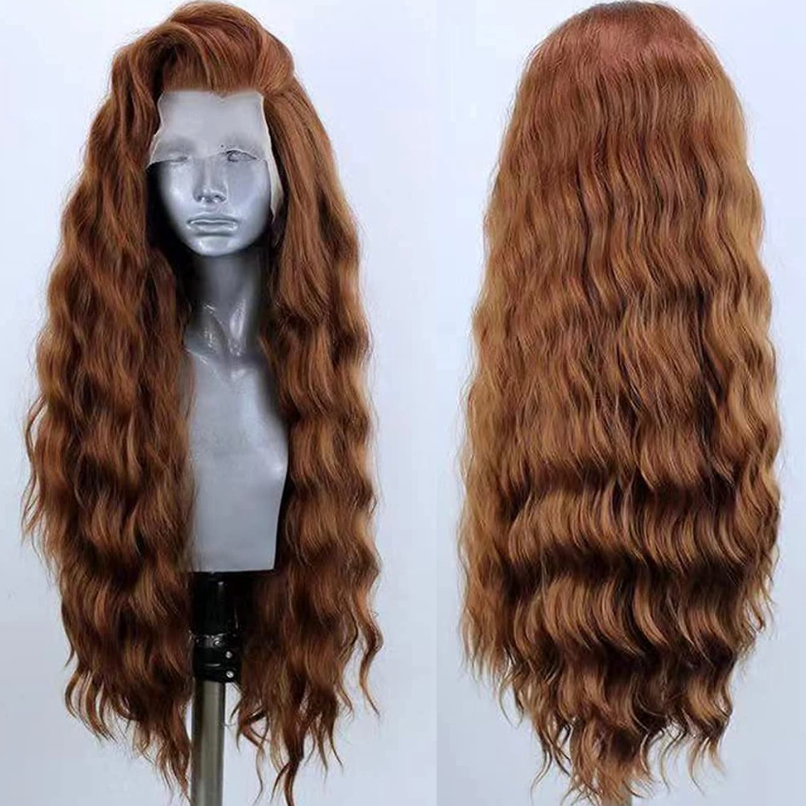 WXHWCX Long Lace Wig Synthetic Lace Front Wigs for Black Women Free Part Wavy Hair Wigs Brown High Temperature Fiber Cosplay Wig