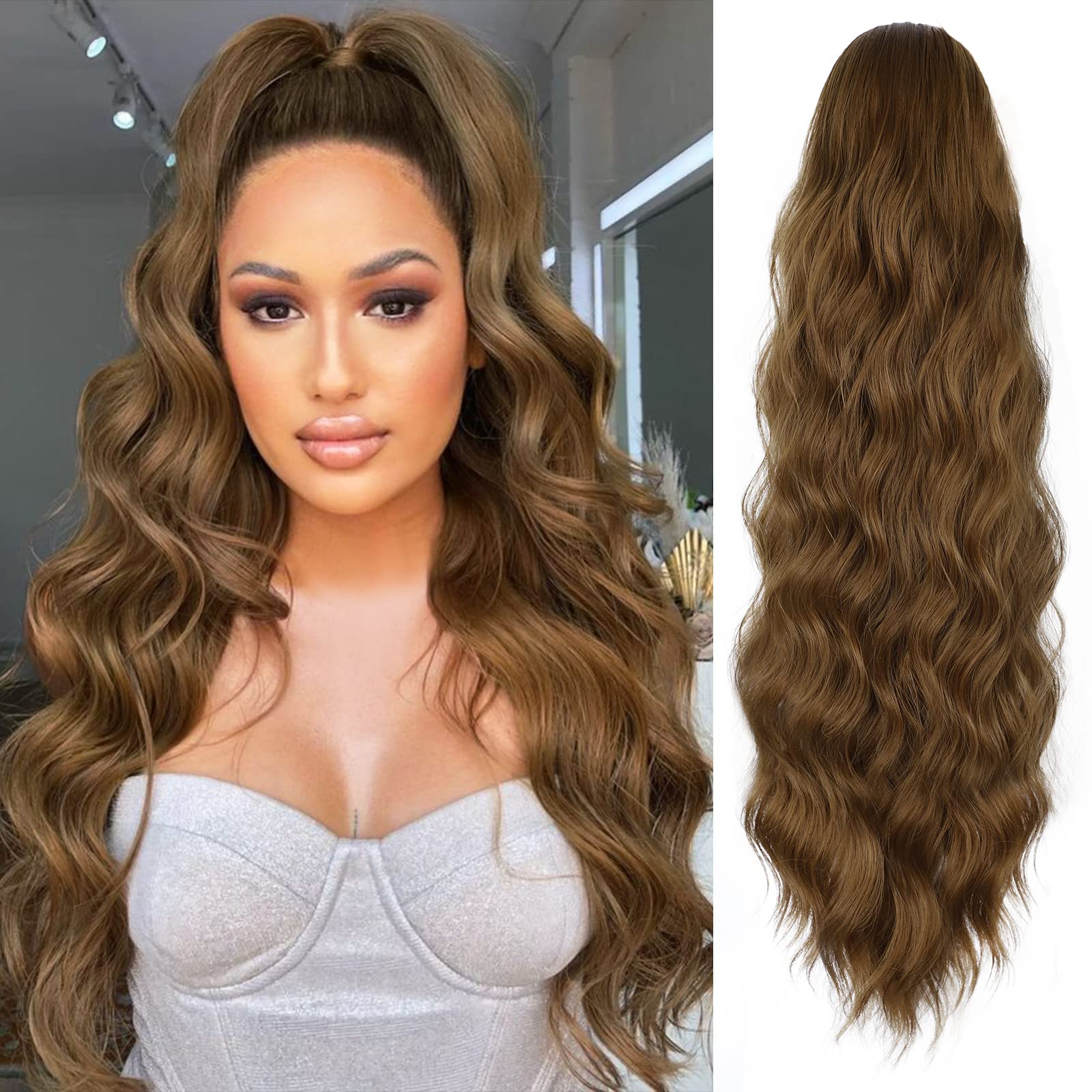 FREEMEIGE Ponytail Extension 26 Inch Drawstring Ponytail Long Pony tail Hair Extensions for Black Women Natural Curly Wavy Ponyt