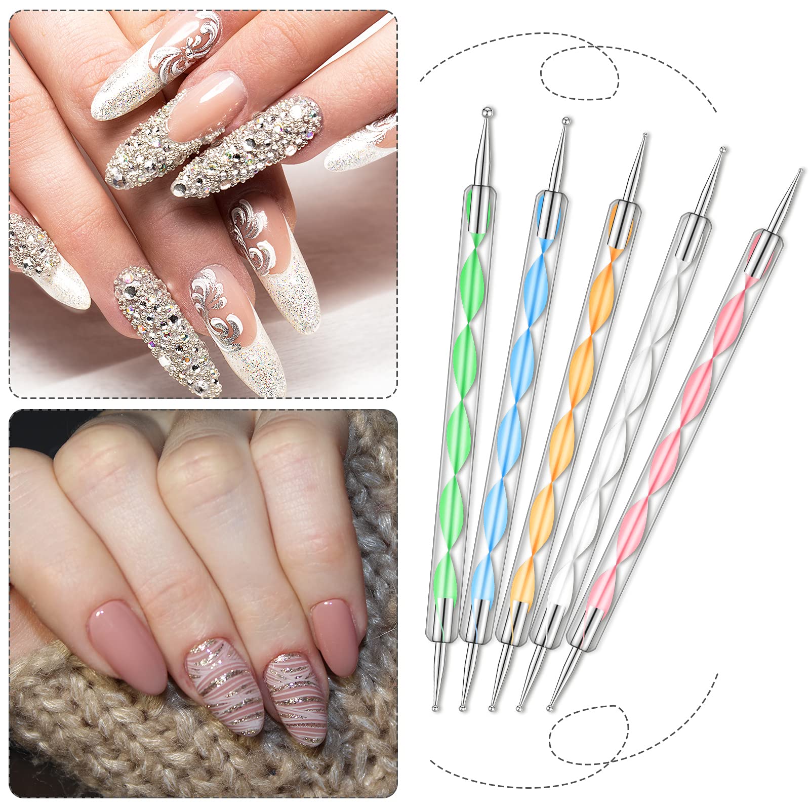 21 Pieces Nail Art Tools Kit, Resin Nail Art Palette Leaf Shape Mixing Palette and 20 Pieces Nail Art Design Brushes Golden Edge