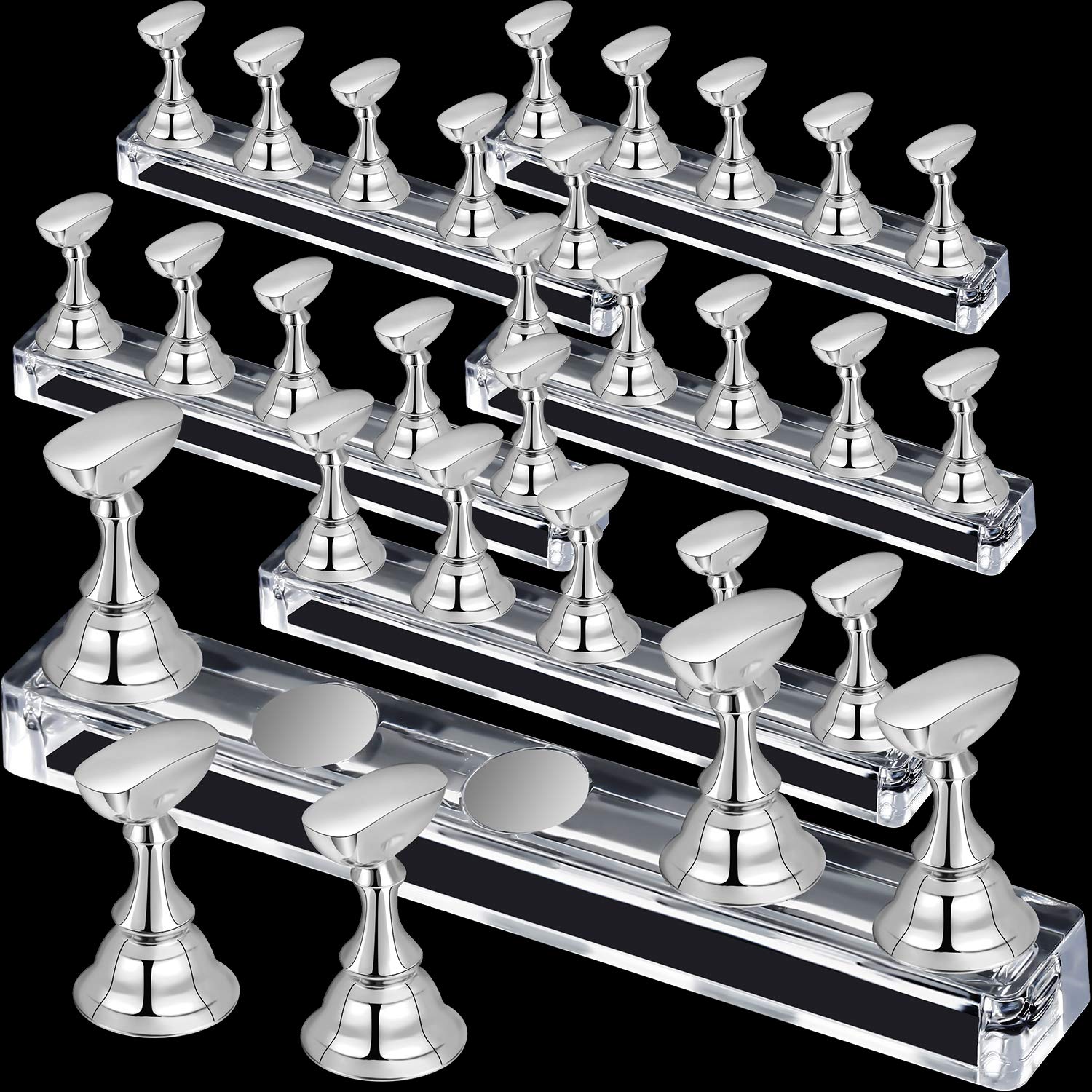 Blulu 6 Sets Nail Tips Stand Holder Acrylic Nail Tips Practice Display Stand Magnetic Nail Holder Manicure Finger Training Stand