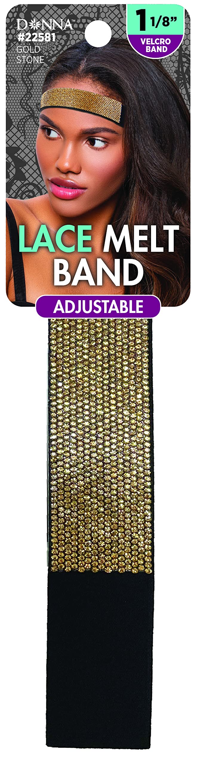 DONNA Adjustable Lace Melt Band with Stone 1.125, Comfortable Non Slip, Laying Edges, Suitable for All Hair Types Soft and Stret